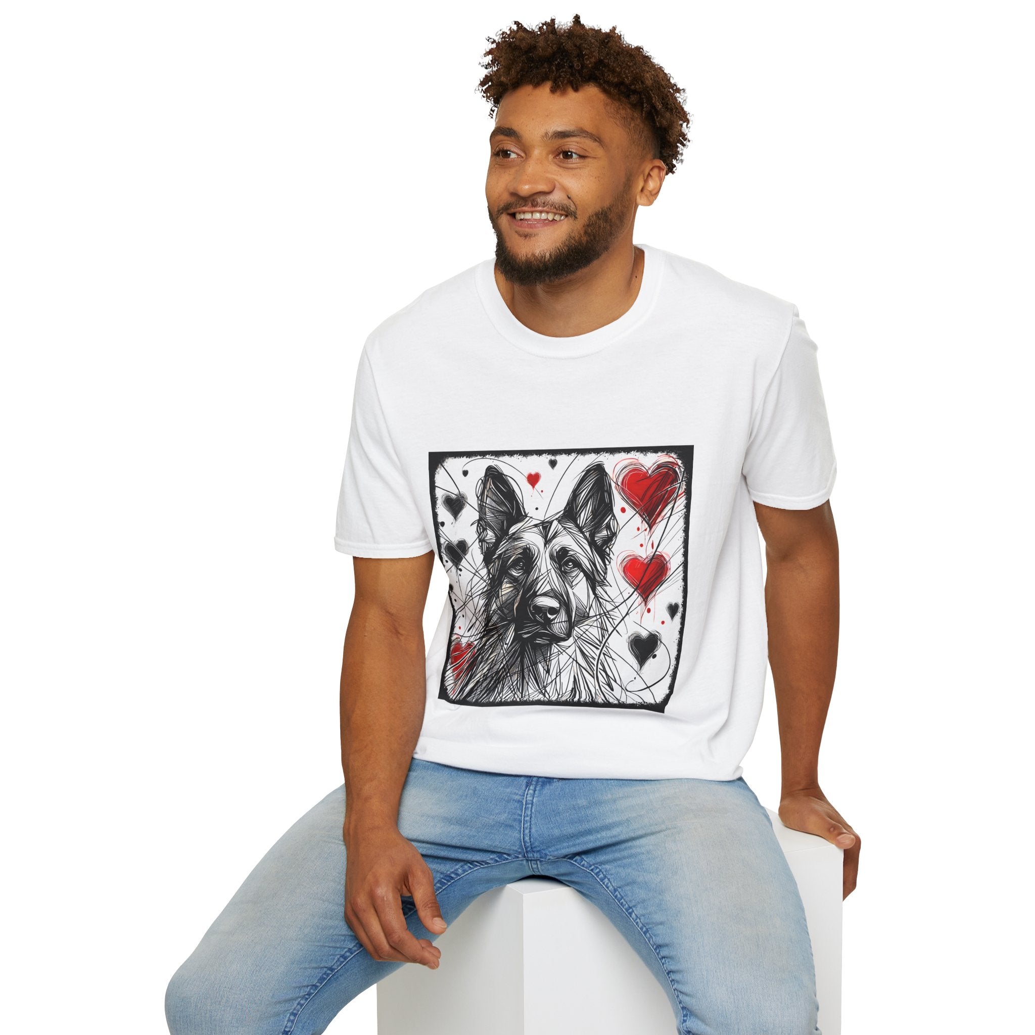 German Shepherd Big Heart Sketch | Unisex Dog T-Shirt