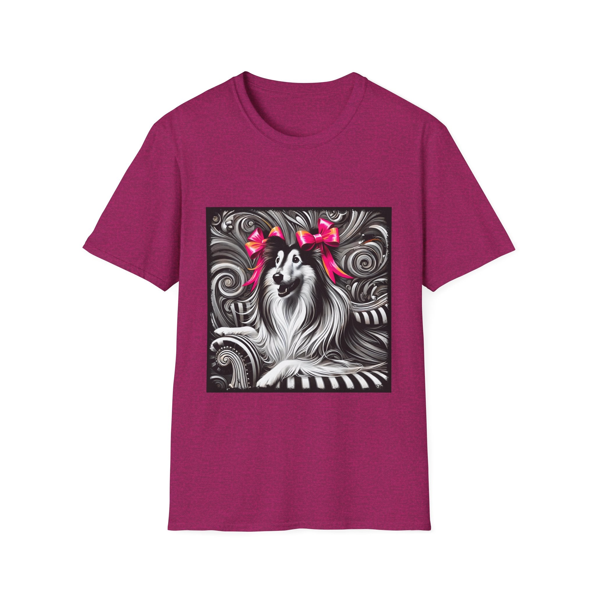 Collie B&W Pink Bow | Unisex Dog T-Shirt