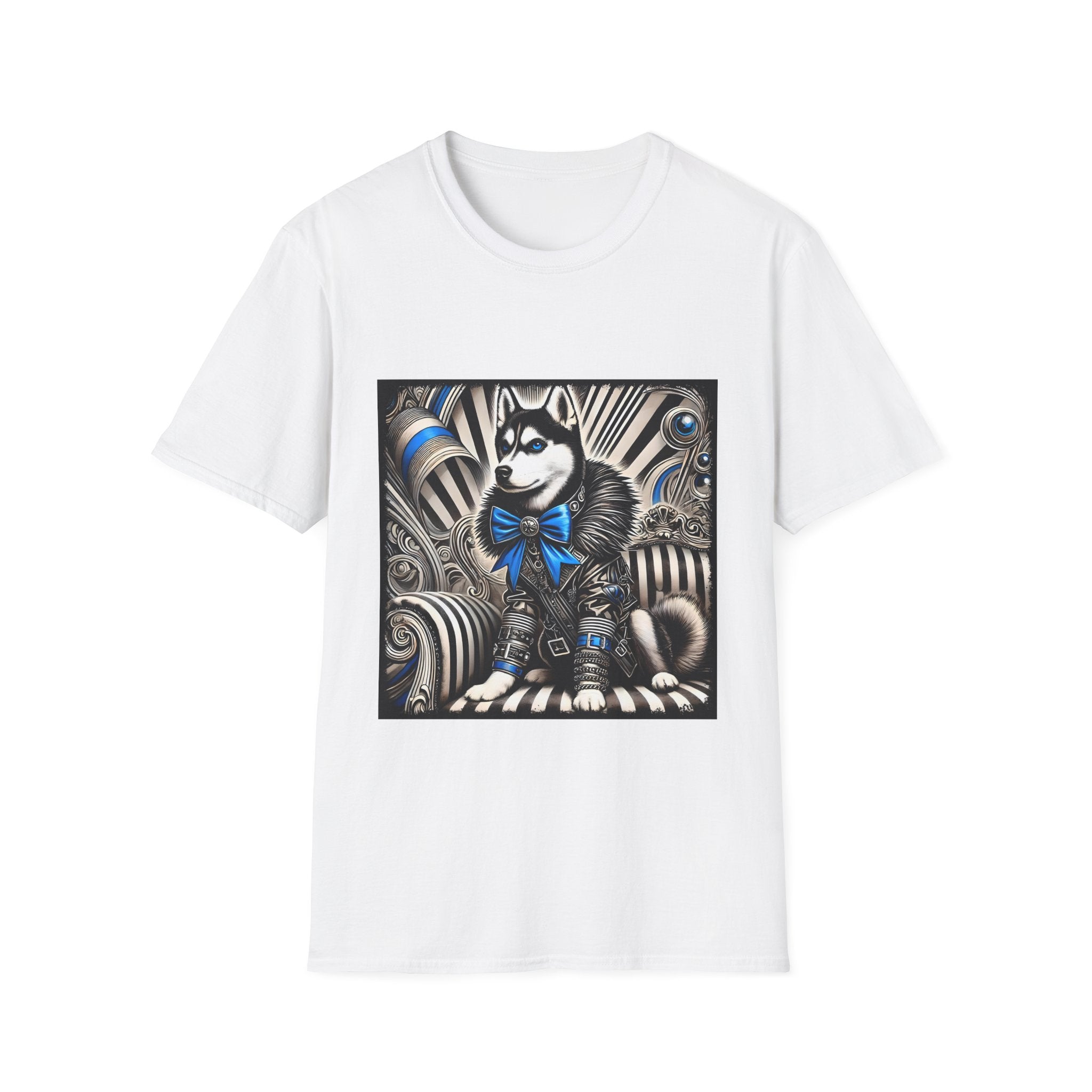 Siberian Husky B&W Blue Bow | Unisex Dog T-Shirt