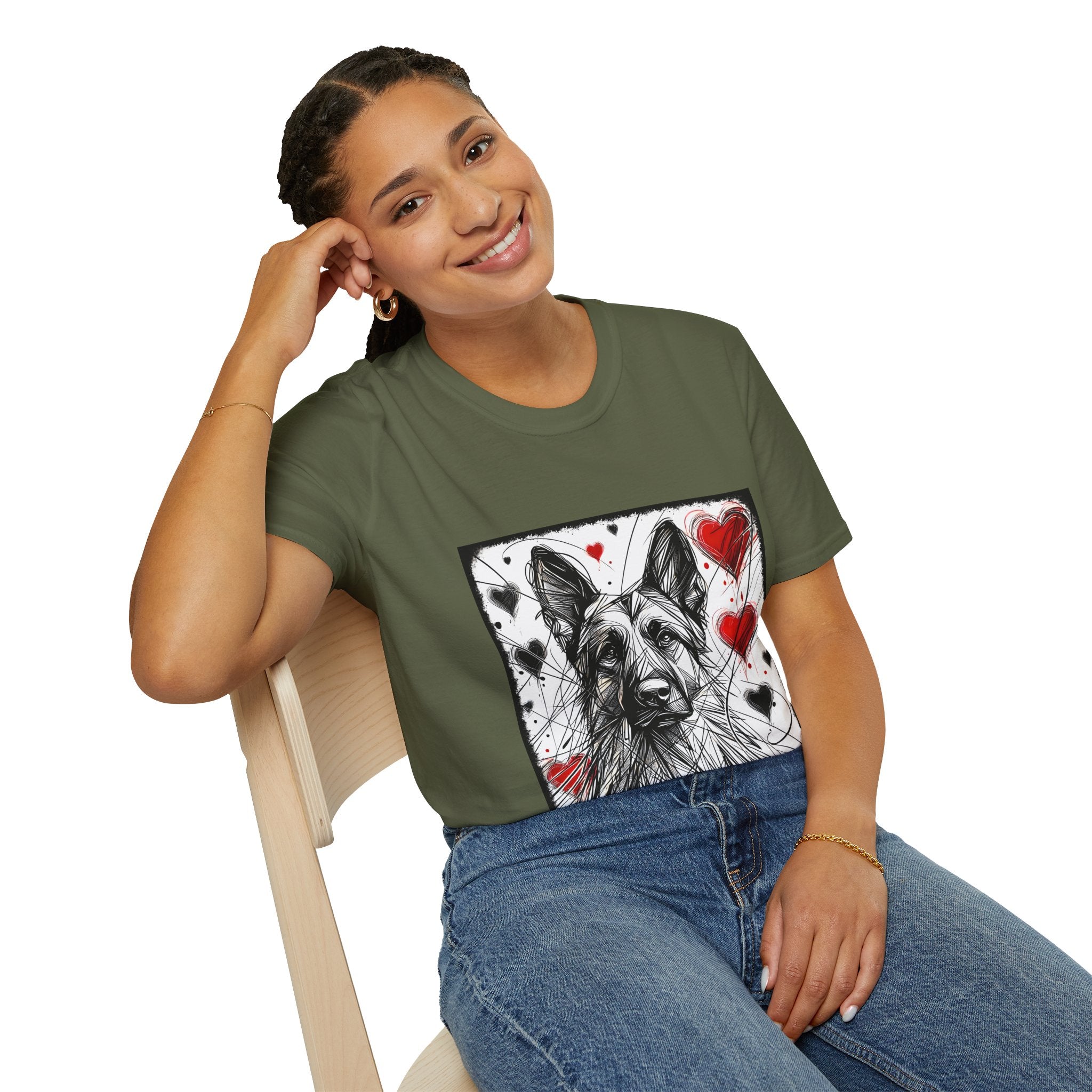 German Shepherd Big Heart Sketch | Unisex Dog T-Shirt