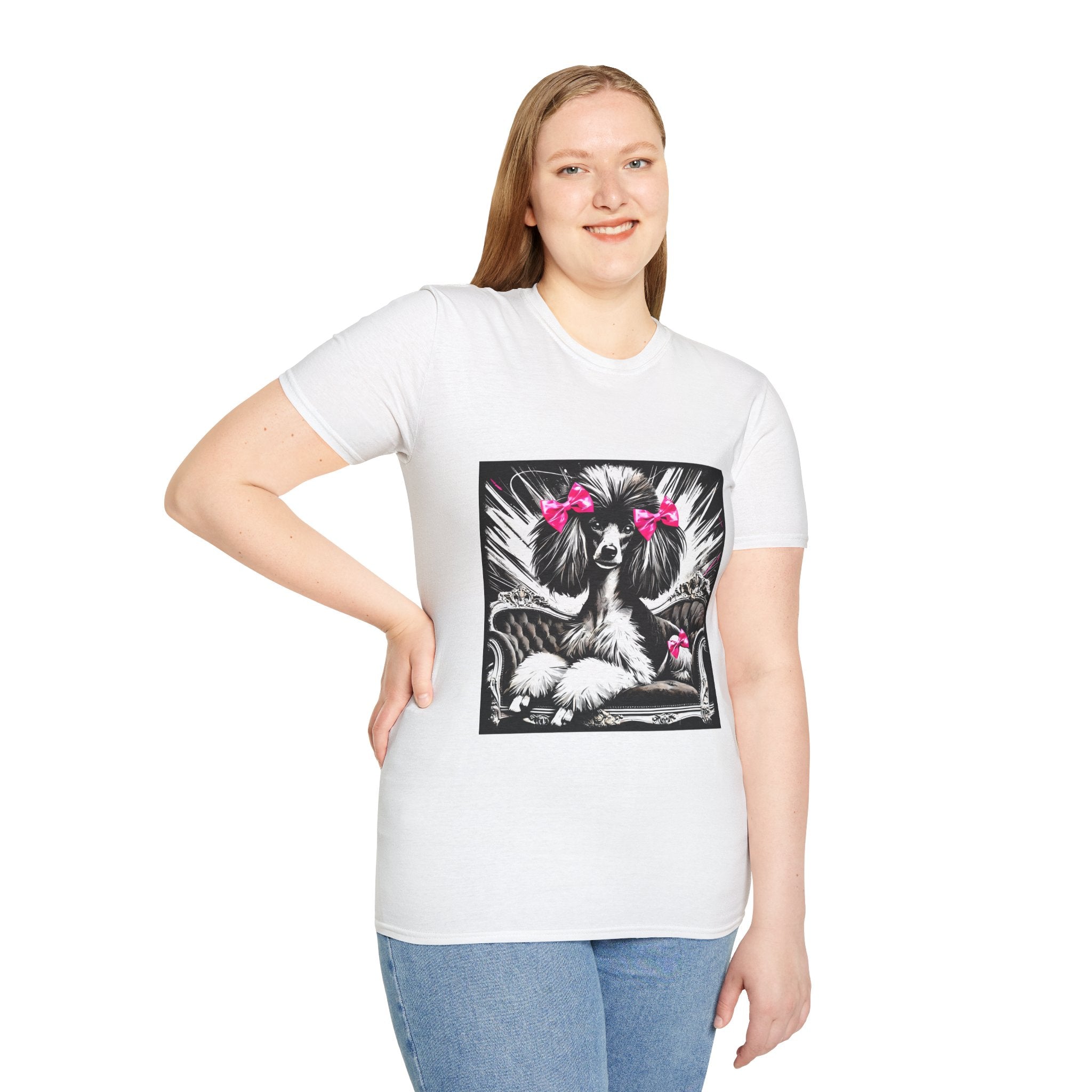 Poodle B&W Pink Bow Bold | Unisex Dog T-Shirt
