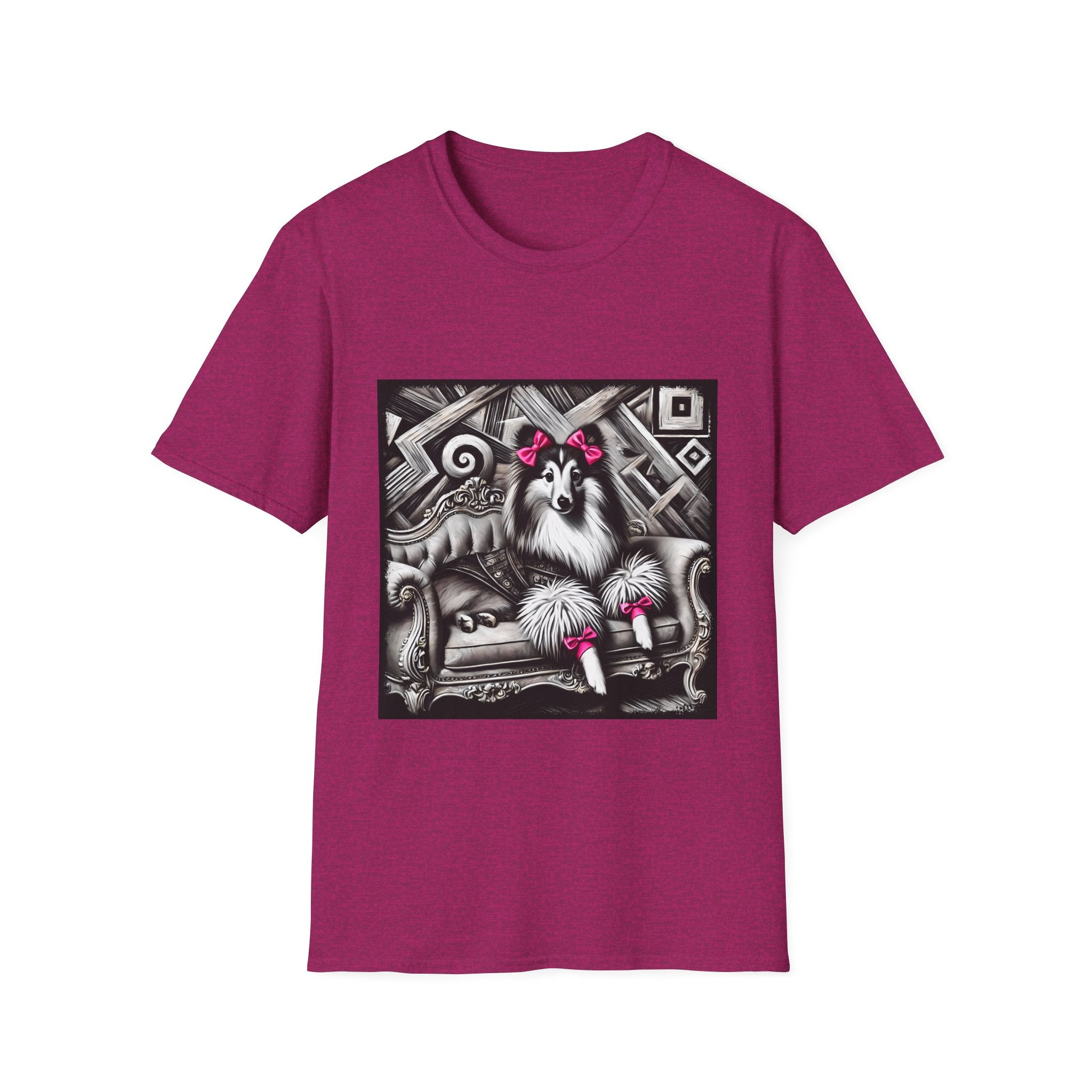 Shetland Sheepdog B&W Pink Bows | Unisex Dog T-Shirt
