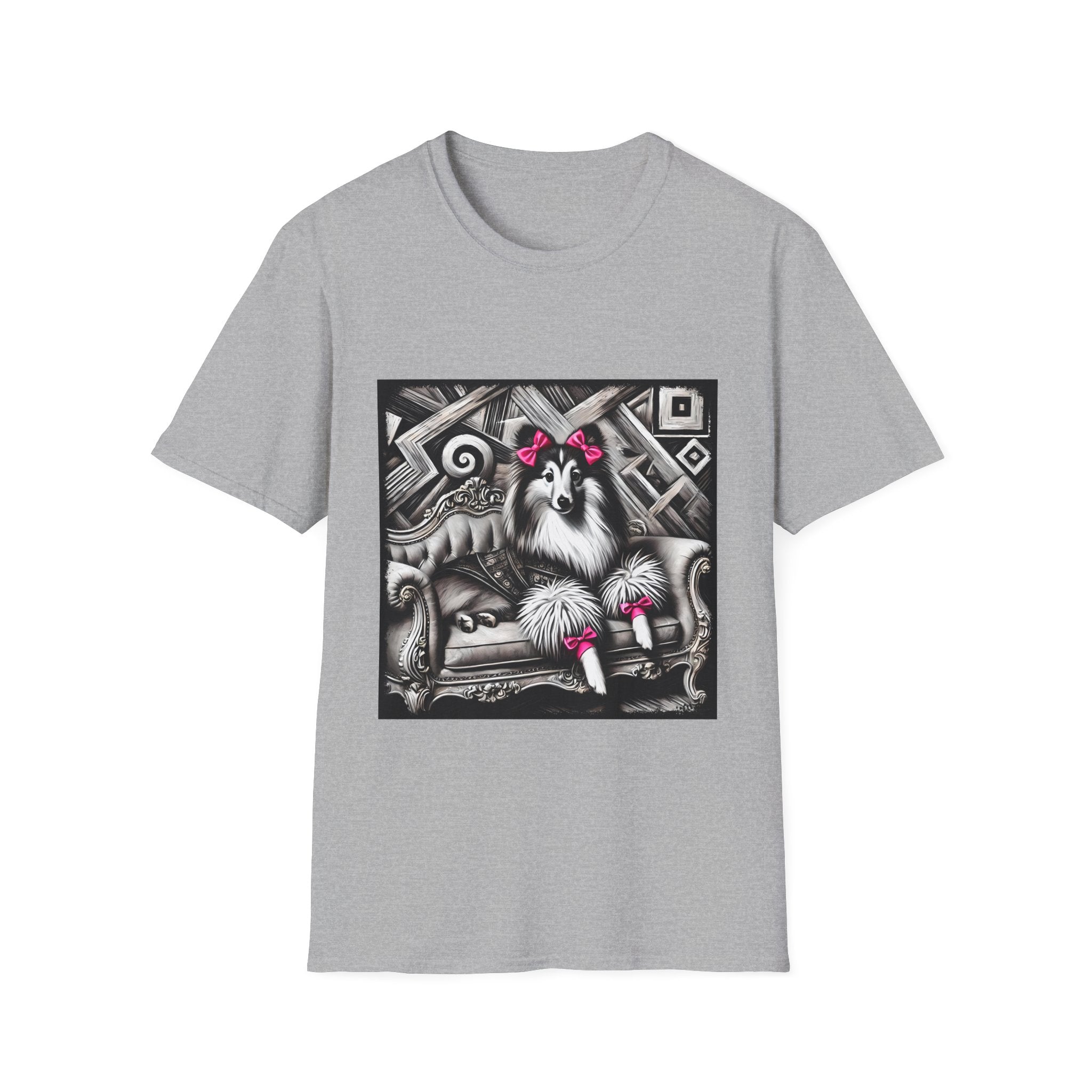 Shetland Sheepdog B&W Pink Bows | Unisex Dog T-Shirt
