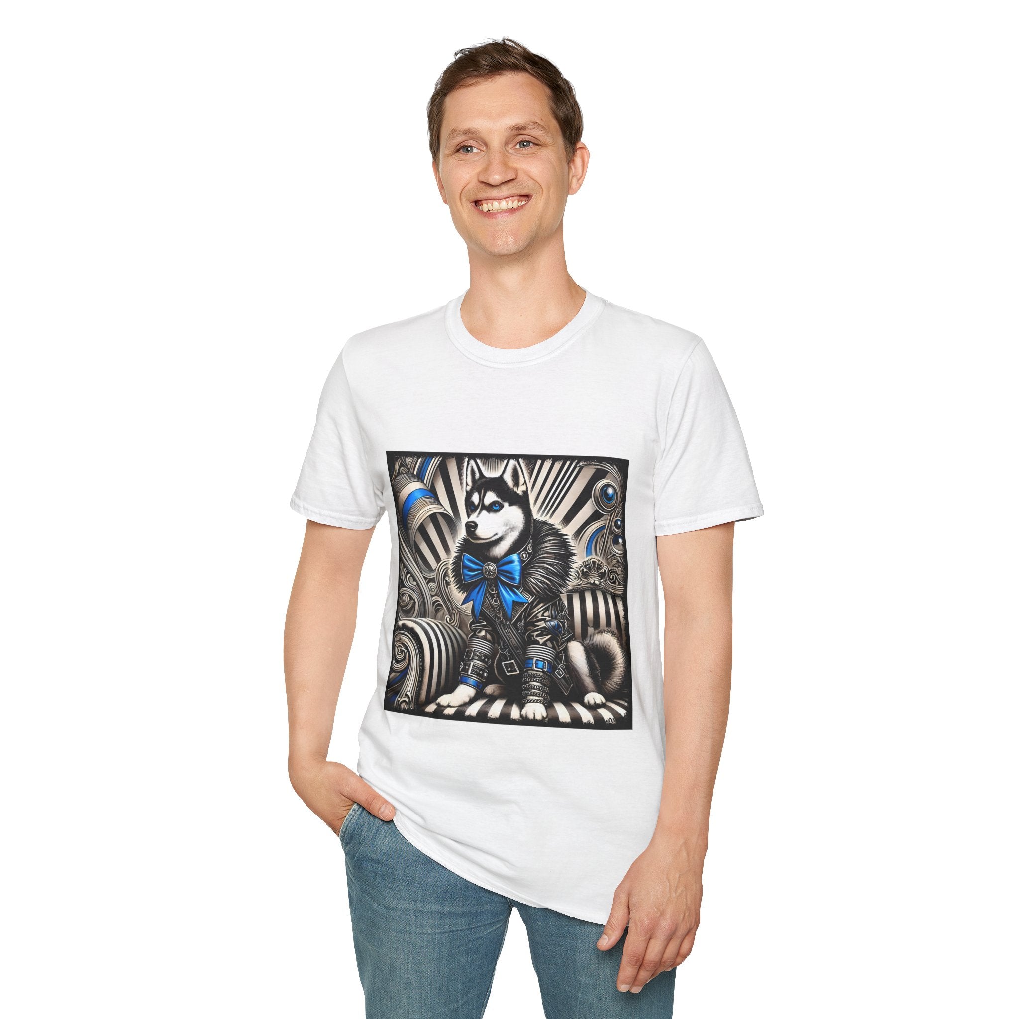 Siberian Husky B&W Blue Bow | Unisex Dog T-Shirt