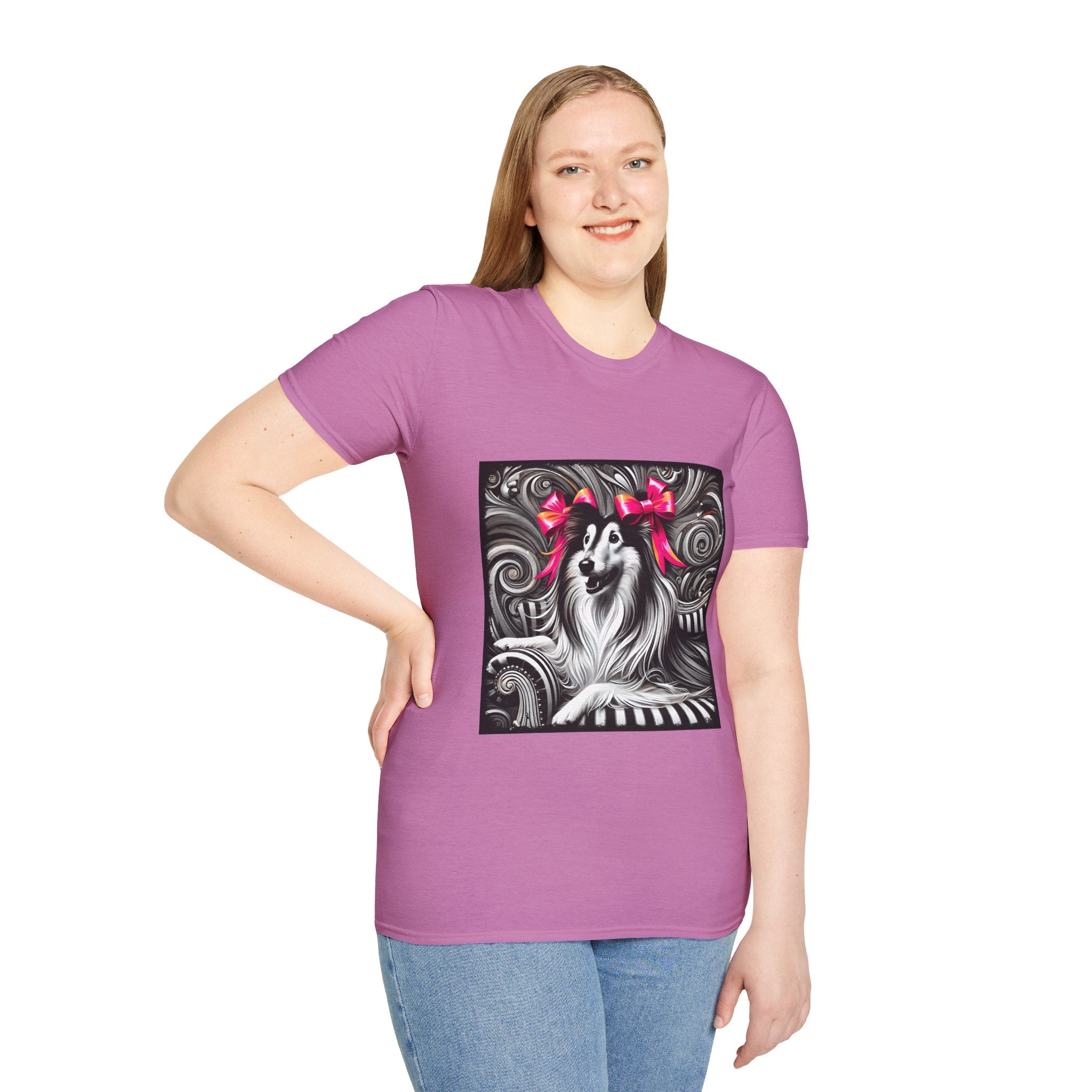 Collie B&W Pink Bow | Unisex Dog T-Shirt