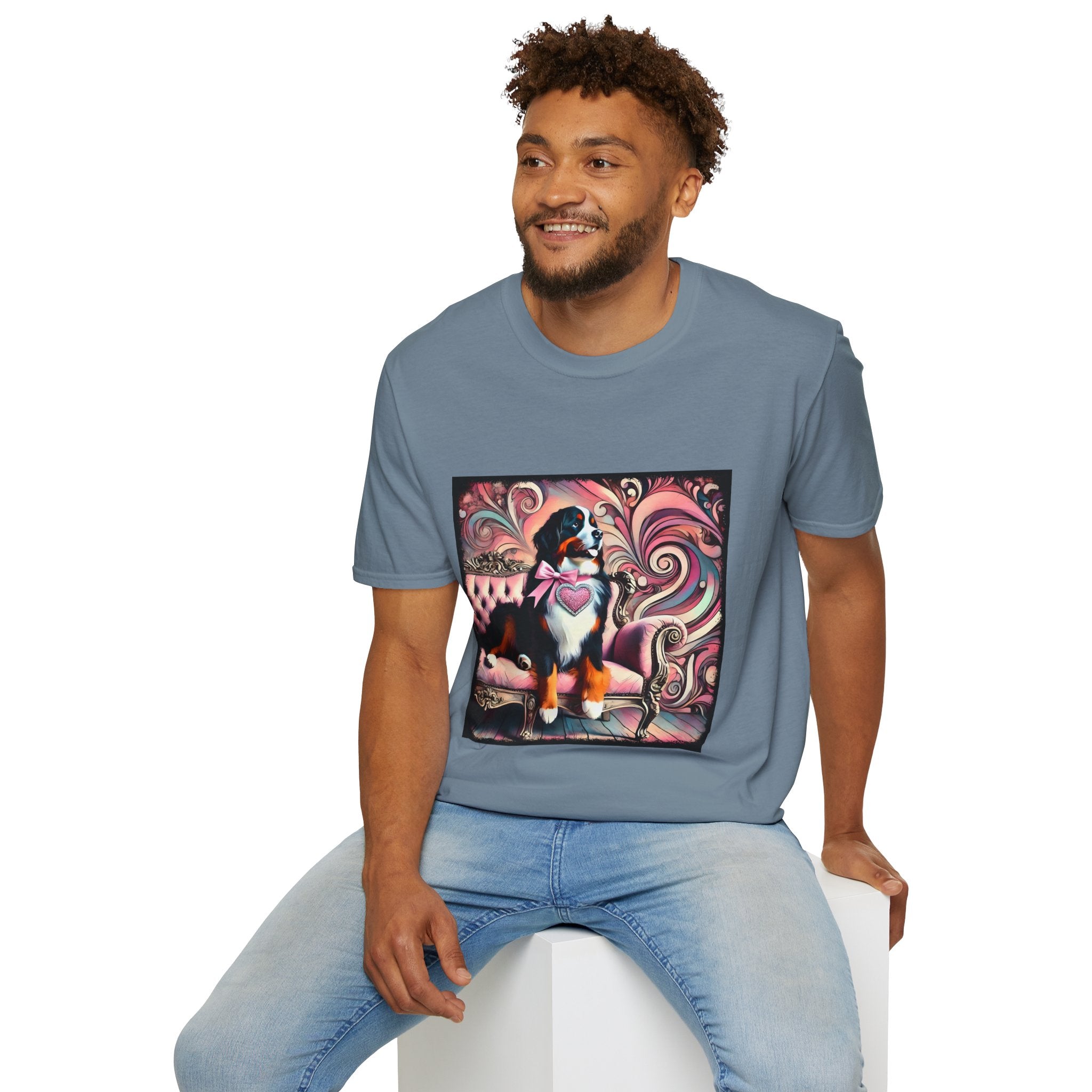 Bernese Mountain Dog Pink Swirl | Unisex Dog T-Shirt