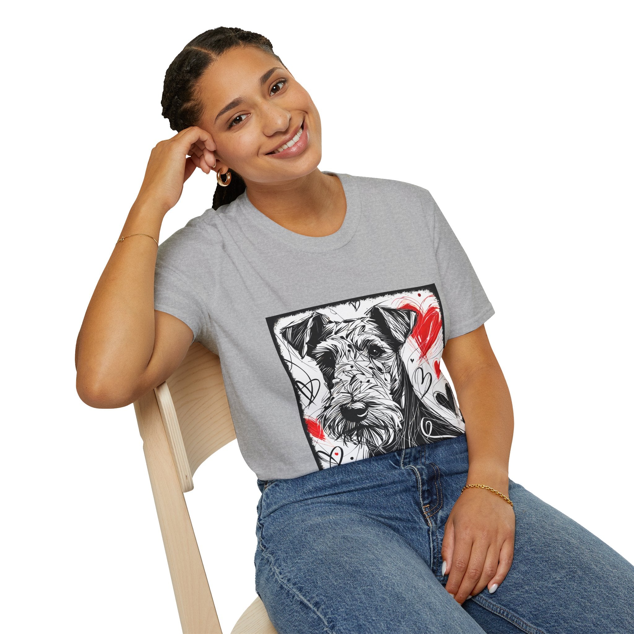 Airedale Terrier Bold Heart Sketch | Unisex Dog T-Shirt
