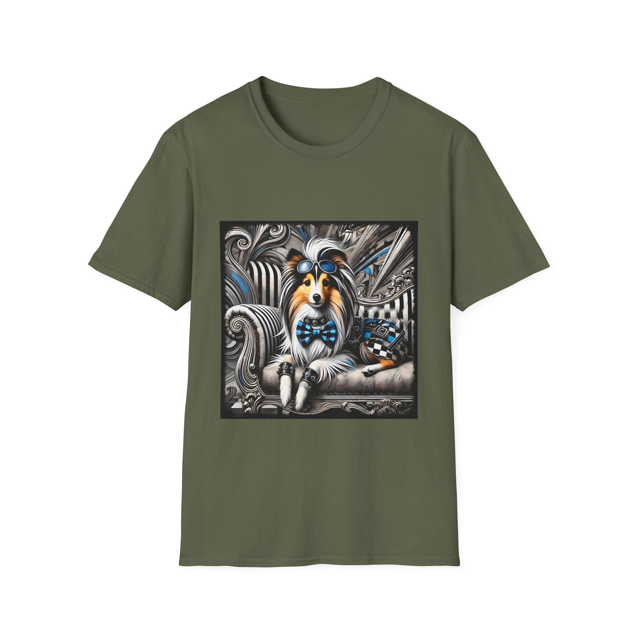 Shetland Sheepdog Blue Checkered Rocker | Unisex Dog T-Shirt
