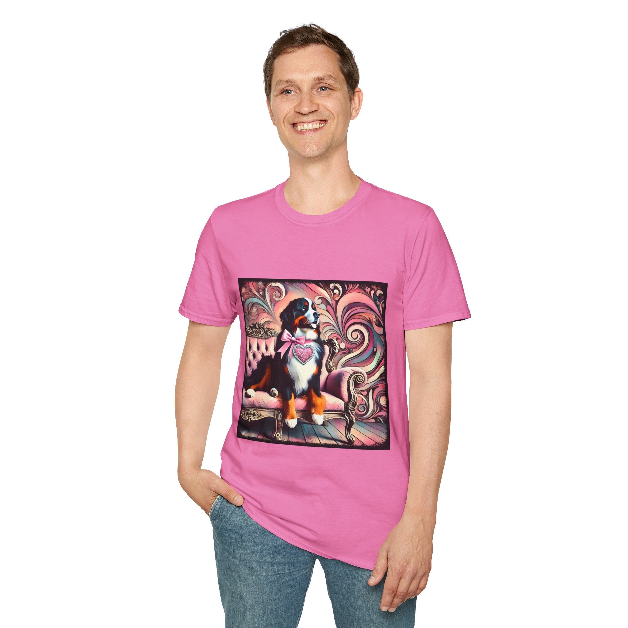 Bernese Mountain Dog Pink Swirl | Unisex Dog T-Shirt