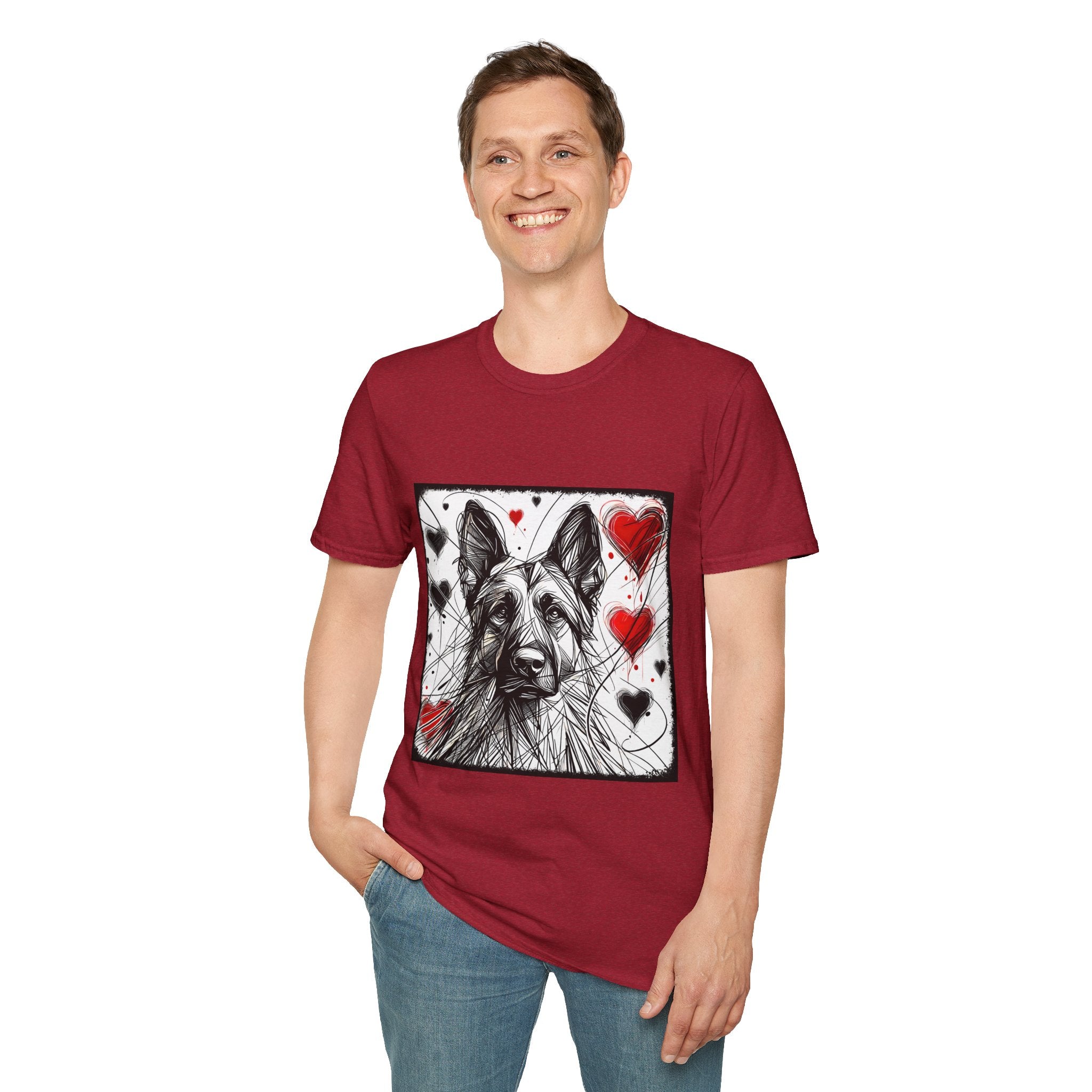 German Shepherd Big Heart Sketch | Unisex Dog T-Shirt
