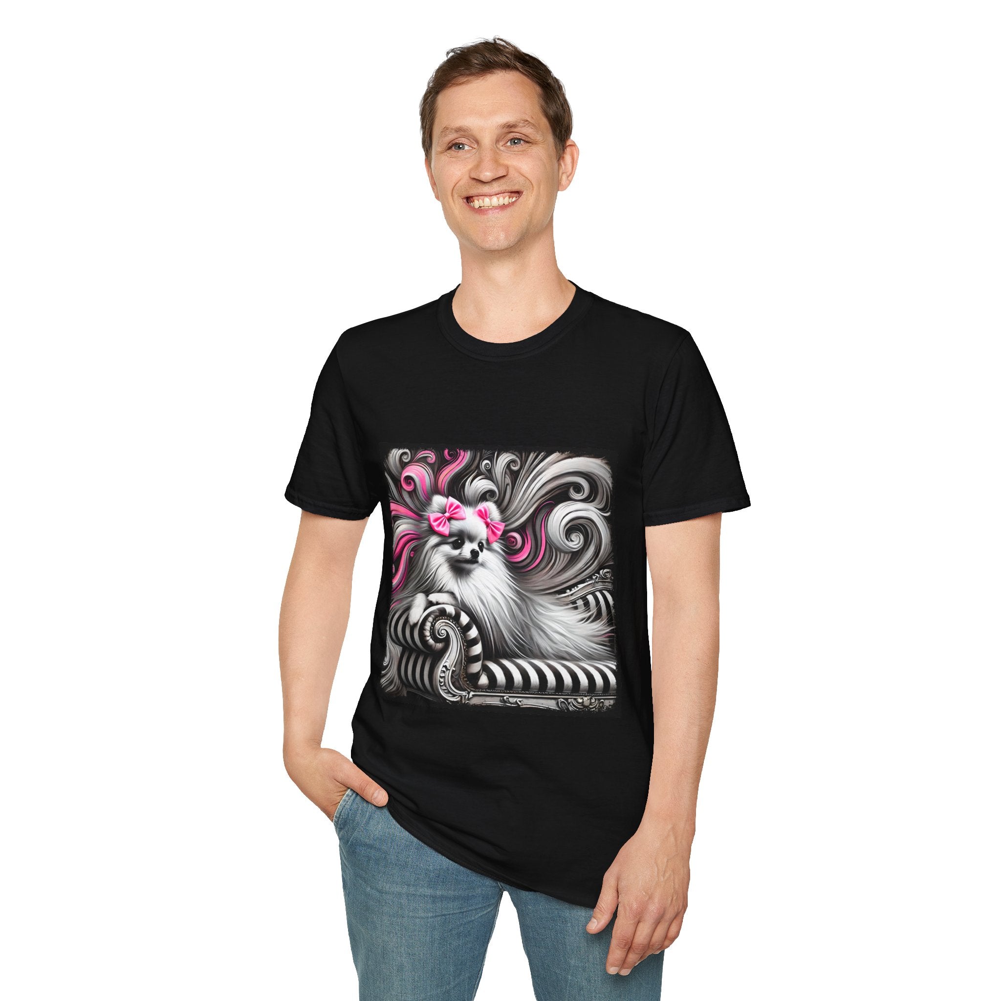 Pomeranian B&W Pink Bows | Unisex Dog T-Shirt