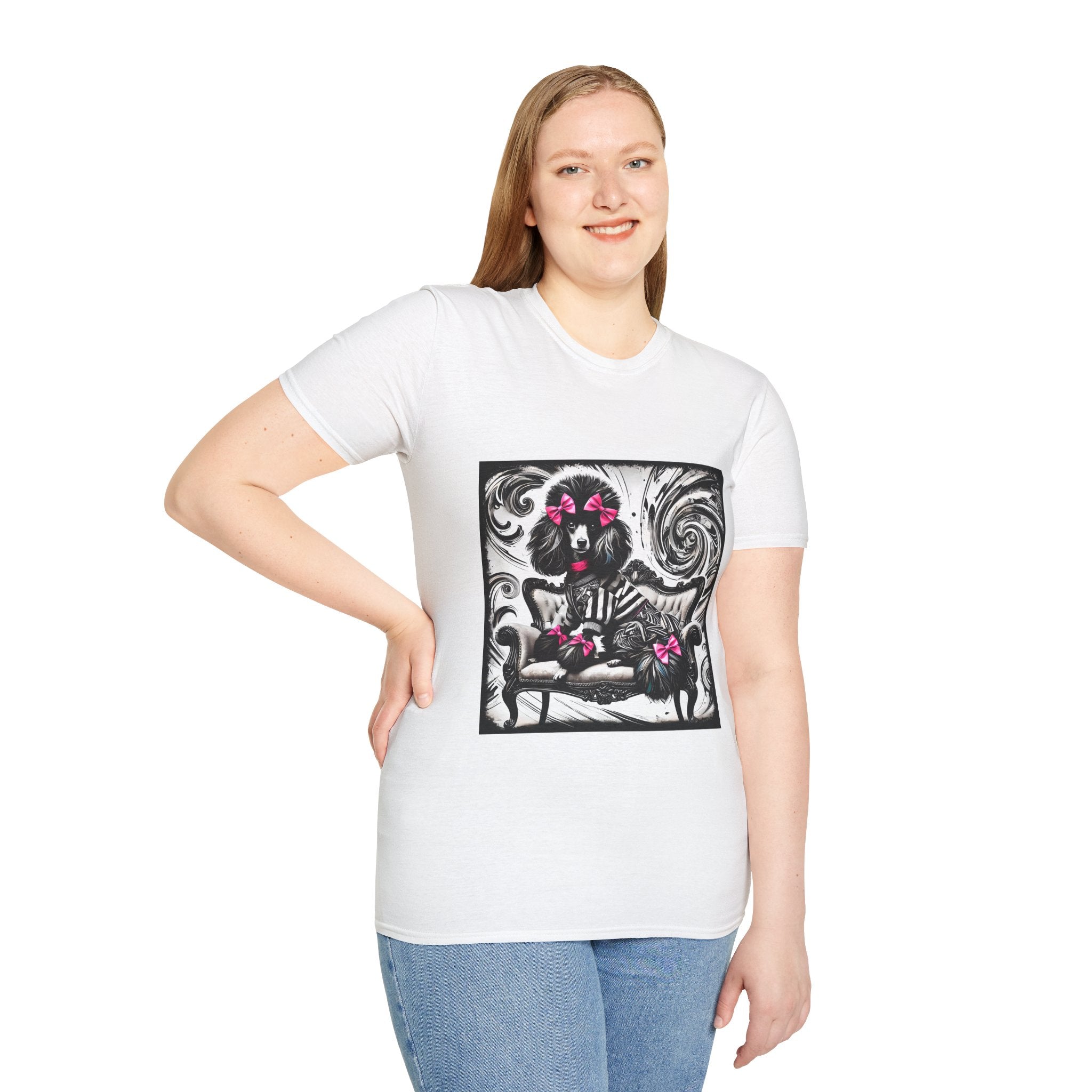 Poodle B&W Pink Bow Rocker | Unisex Dog T-Shirt
