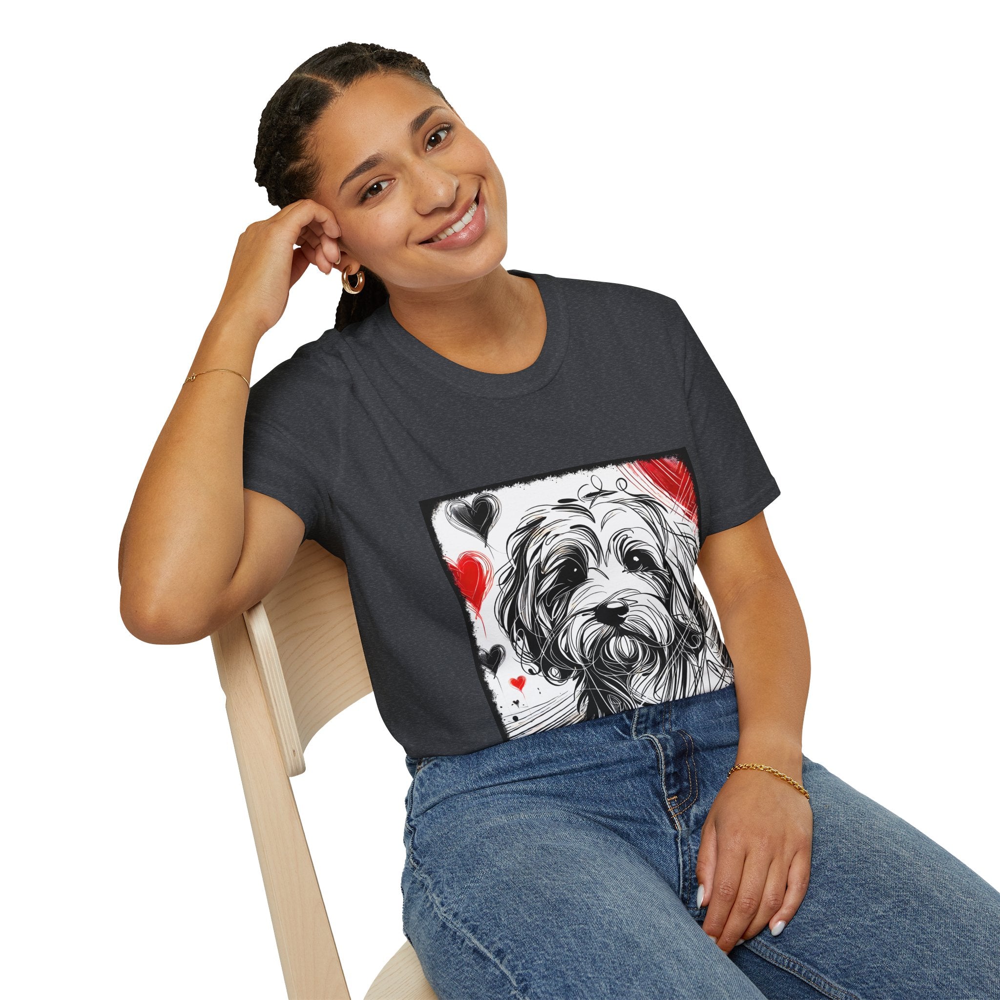 Cavapoo Bold Heart Sketch | Unisex Dog T-Shirt