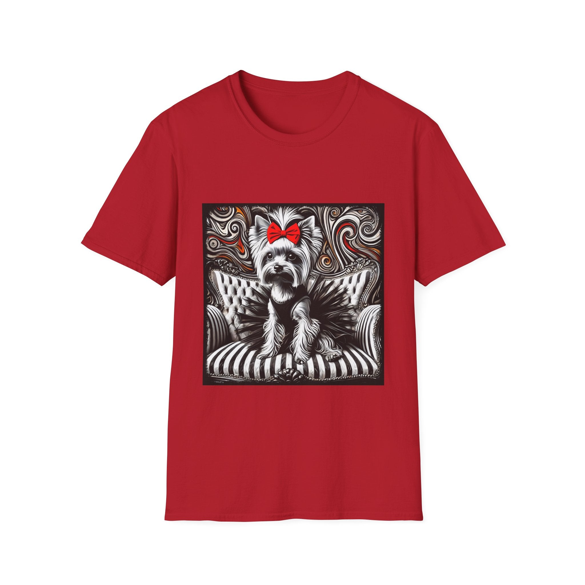Yorkshire Terrier B&W Red Bow Bold | Unisex Dog T-Shirt