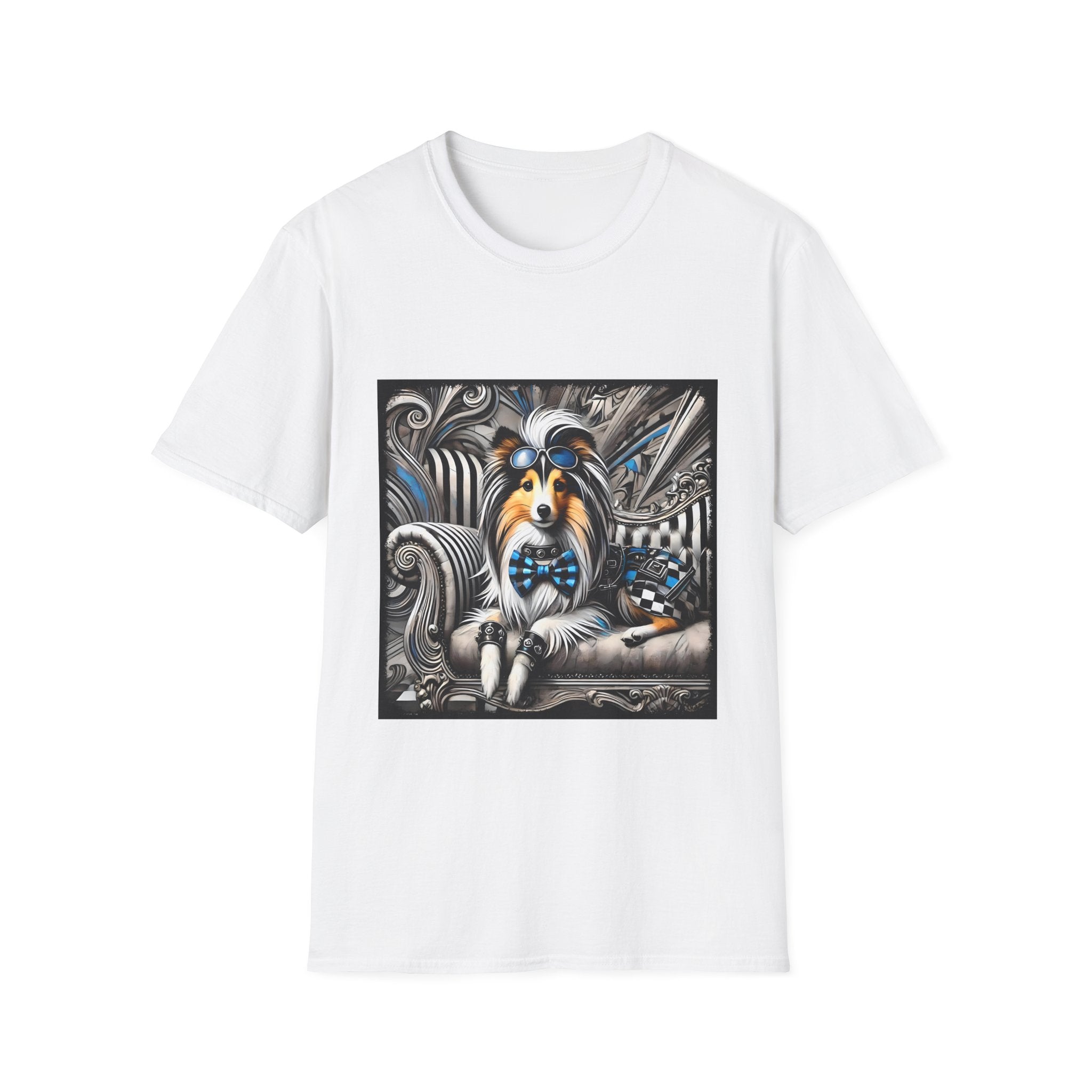 Shetland Sheepdog Blue Checkered Rocker | Unisex Dog T-Shirt