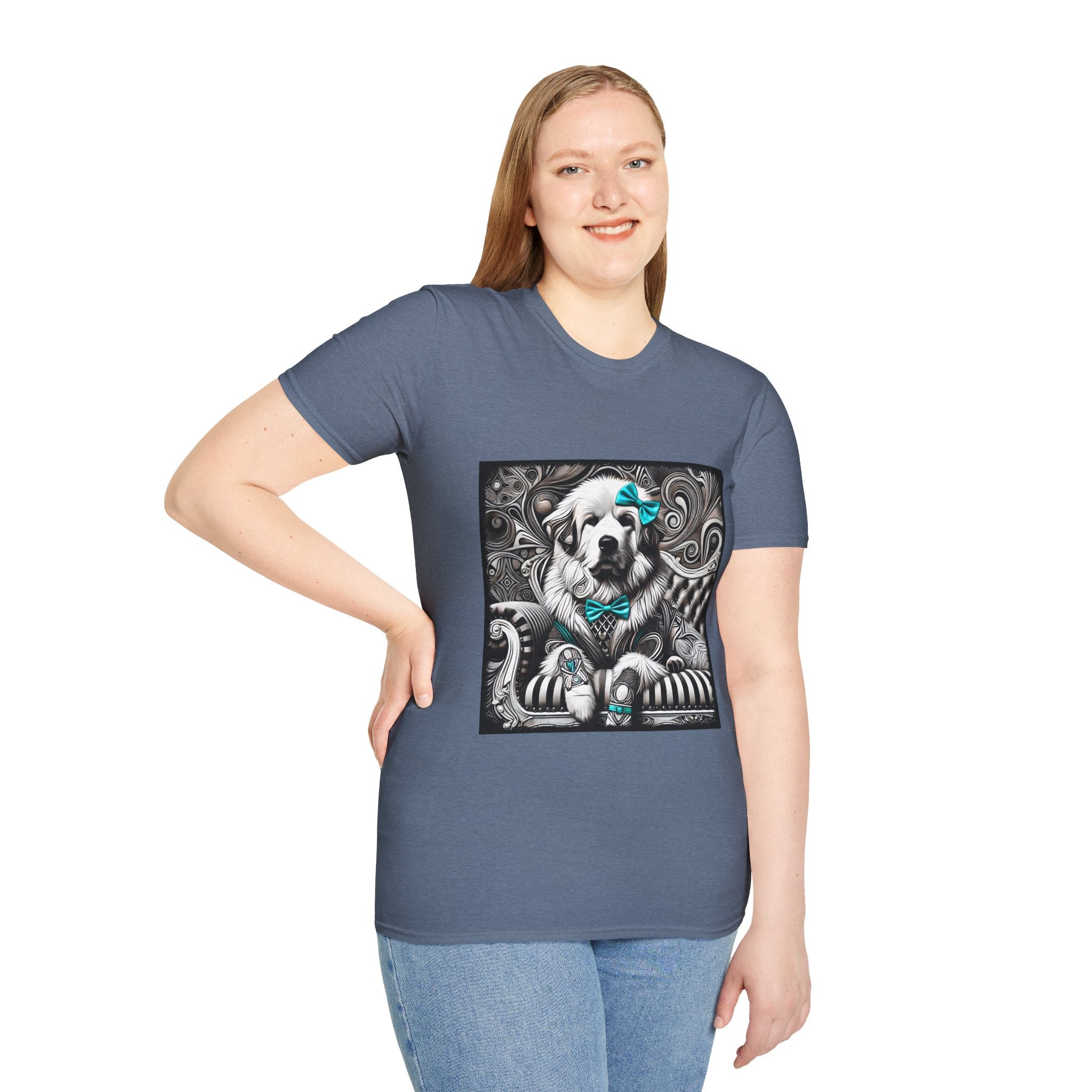 Great Pyrenees B&W Turquoise Bow | Unisex Dog T-Shirt