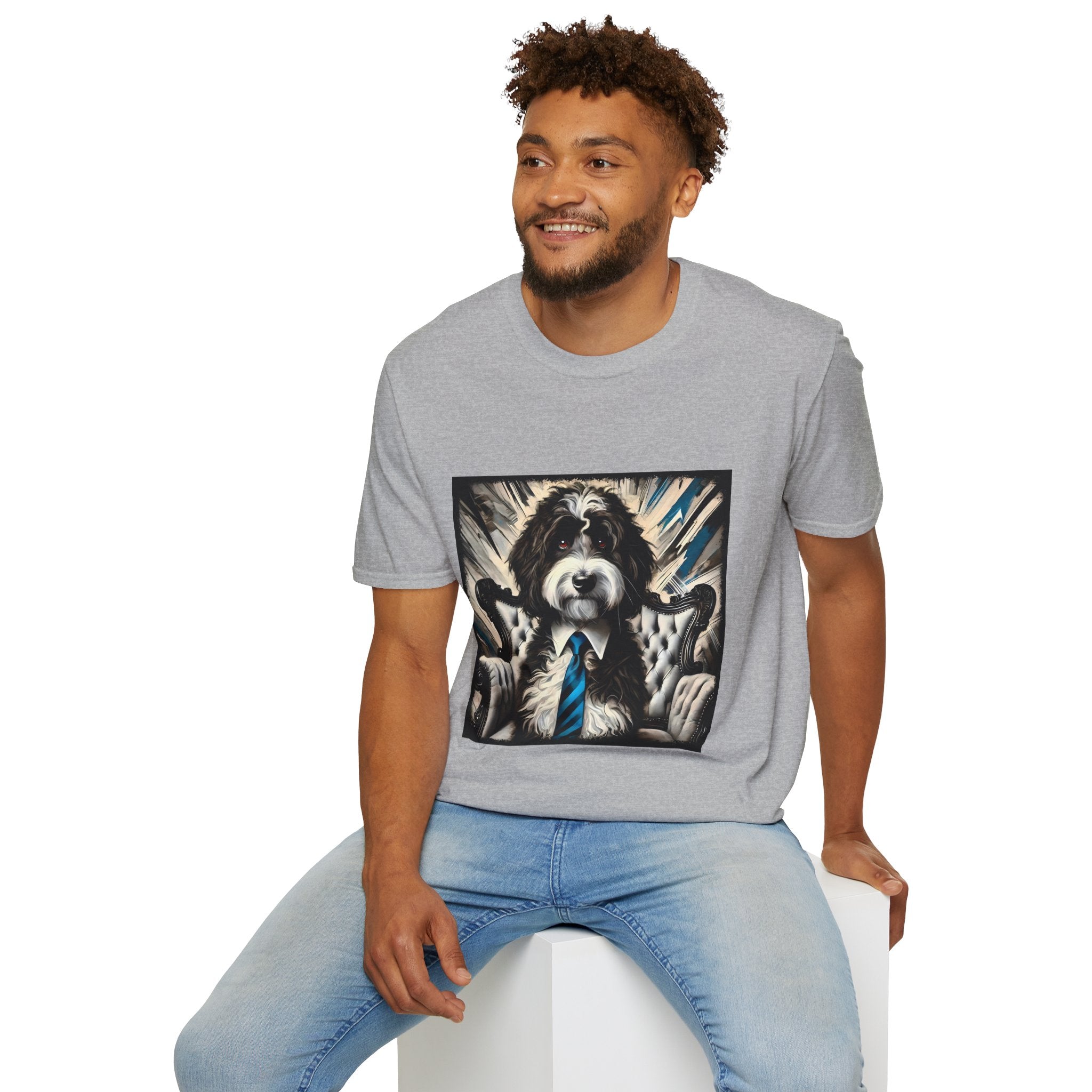 Aussiedoodle B&W Bold Tie | Unisex Dog T-Shirt