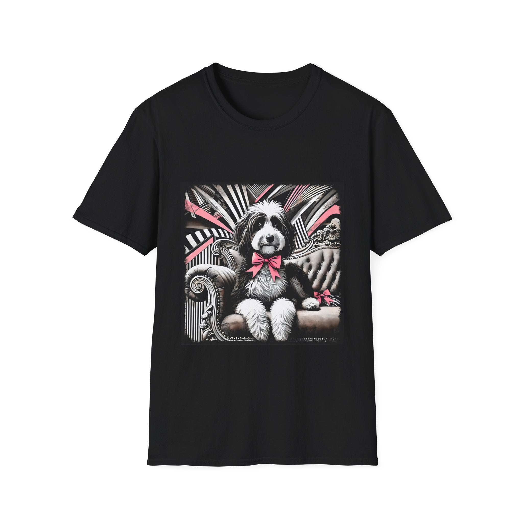 Bernedoodle B&W Pink Bow| Unisex Dog T-Shirt