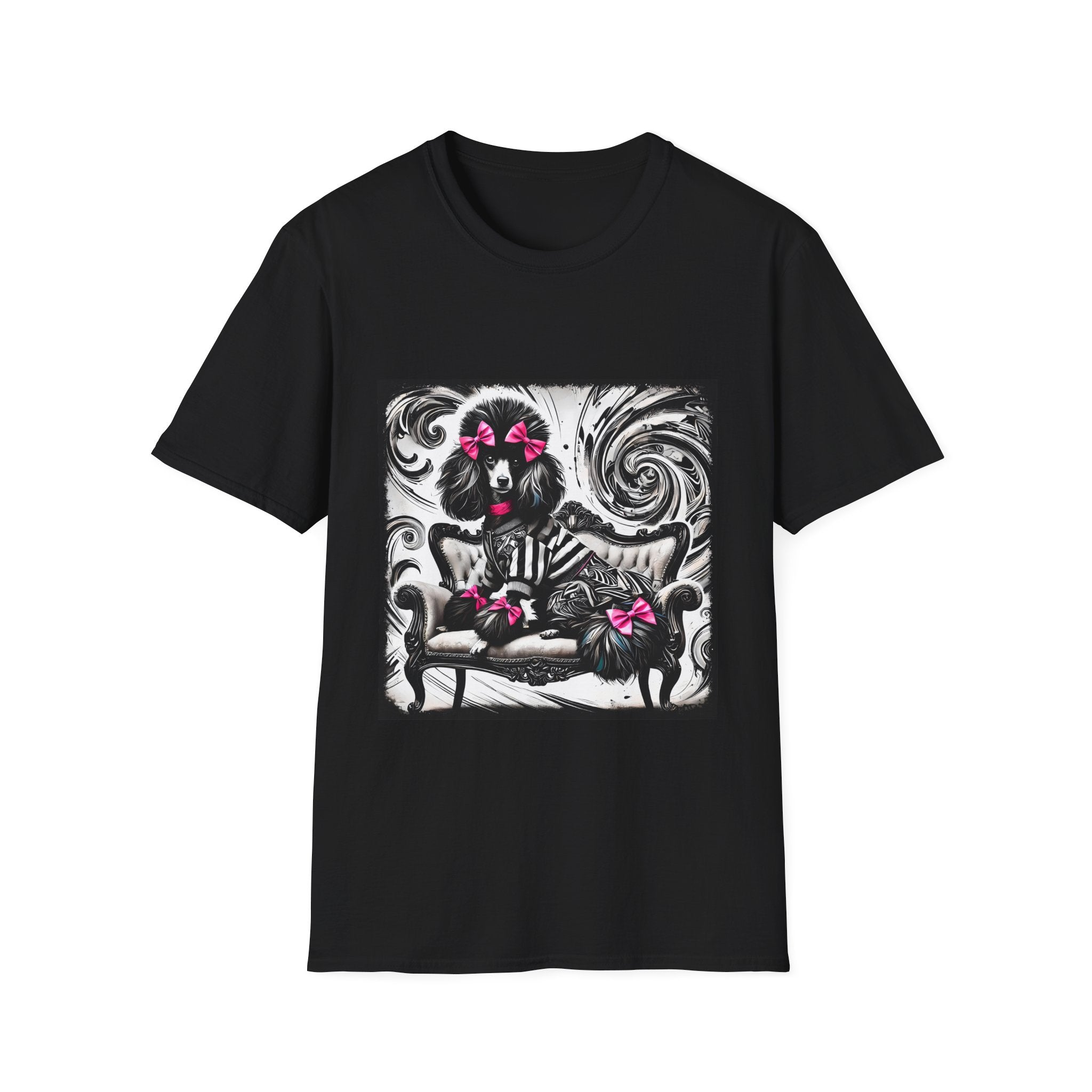 Poodle B&W Pink Bow Rocker | Unisex Dog T-Shirt