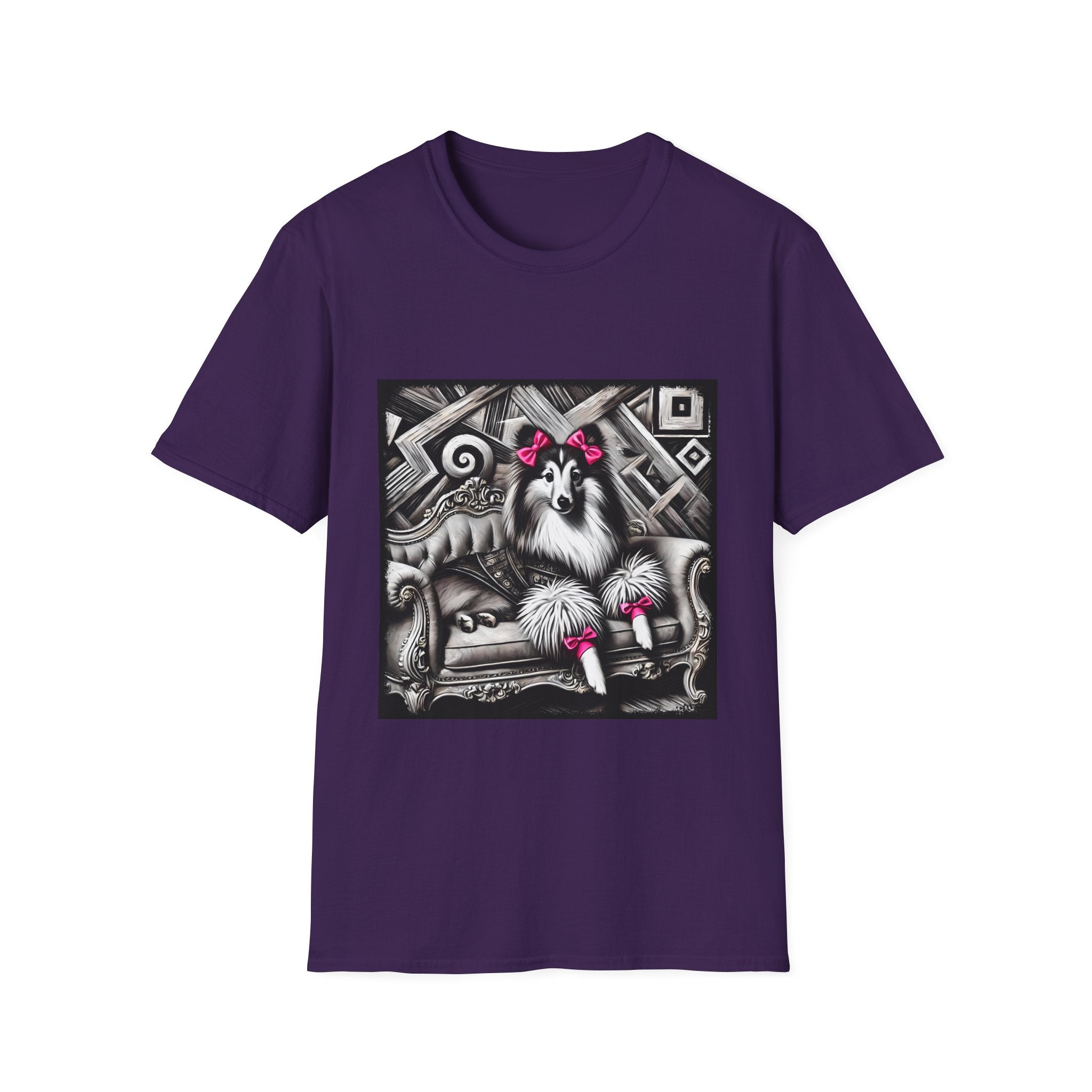 Shetland Sheepdog B&W Pink Bows | Unisex Dog T-Shirt