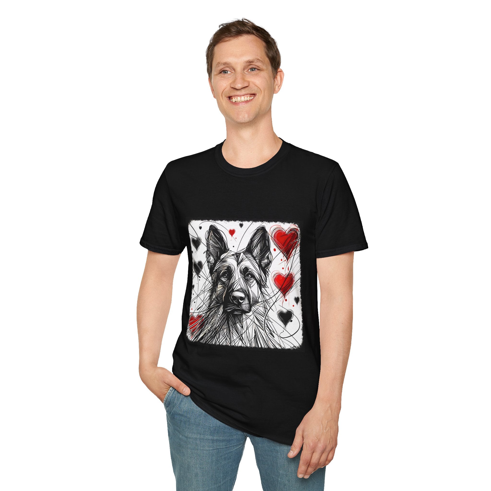German Shepherd Big Heart Sketch | Unisex Dog T-Shirt