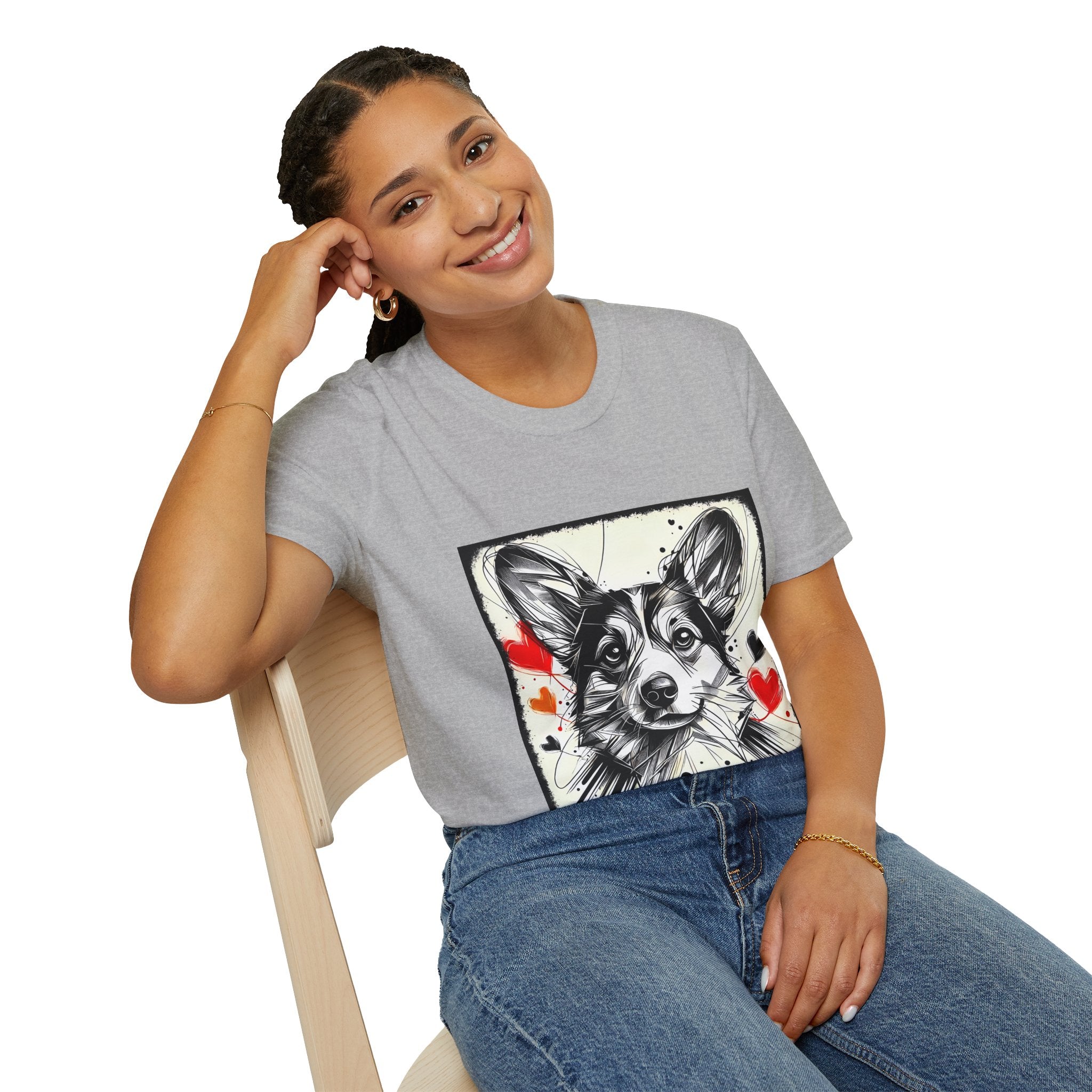 Pembroke Welsh Corgi Bold Heart Sketch | Unisex Dog T-Shirt