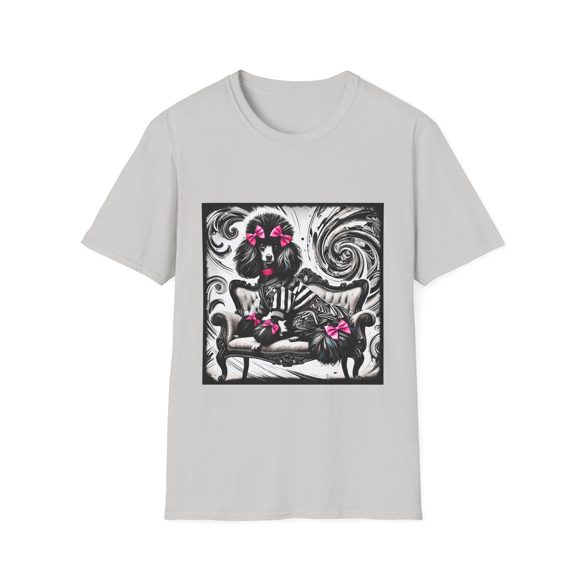 Poodle B&W Pink Bow Rocker | Unisex Dog T-Shirt