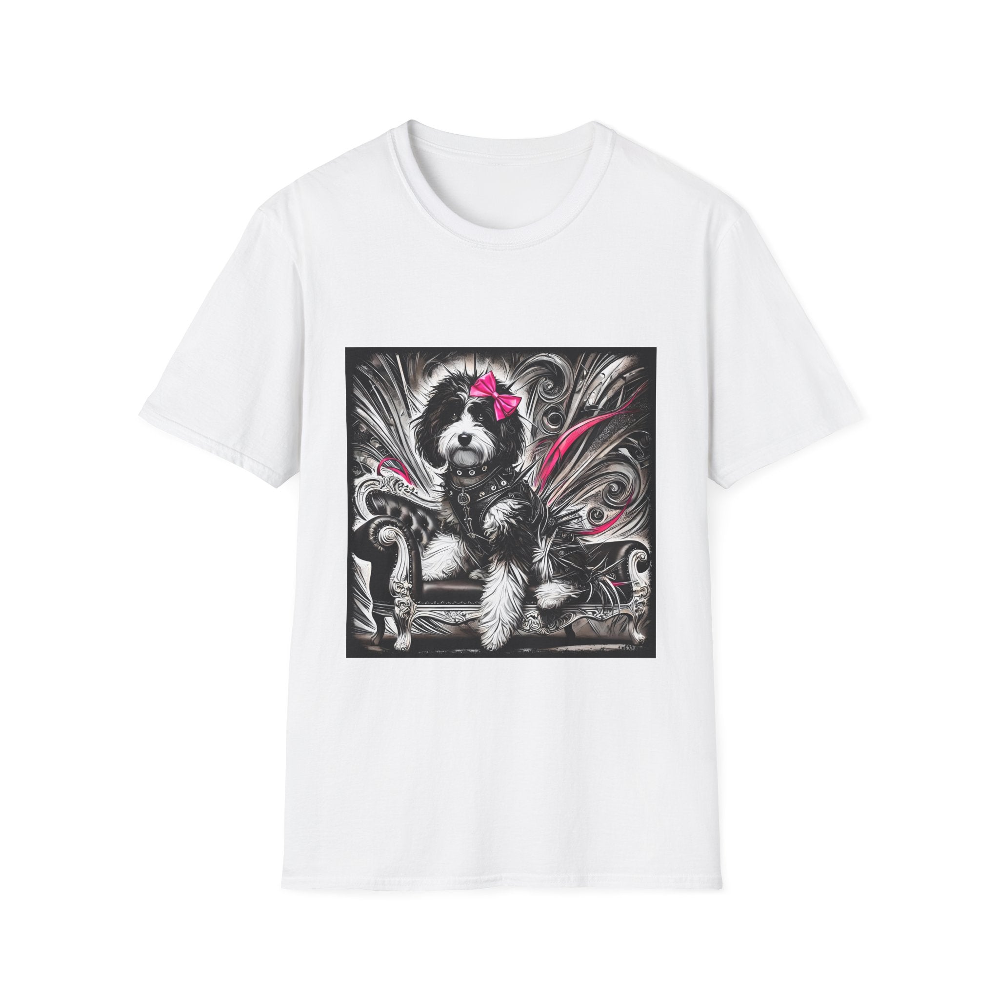 Bernedoodle B&W Pink Bold Rocker | Unisex Dog T-Shirt