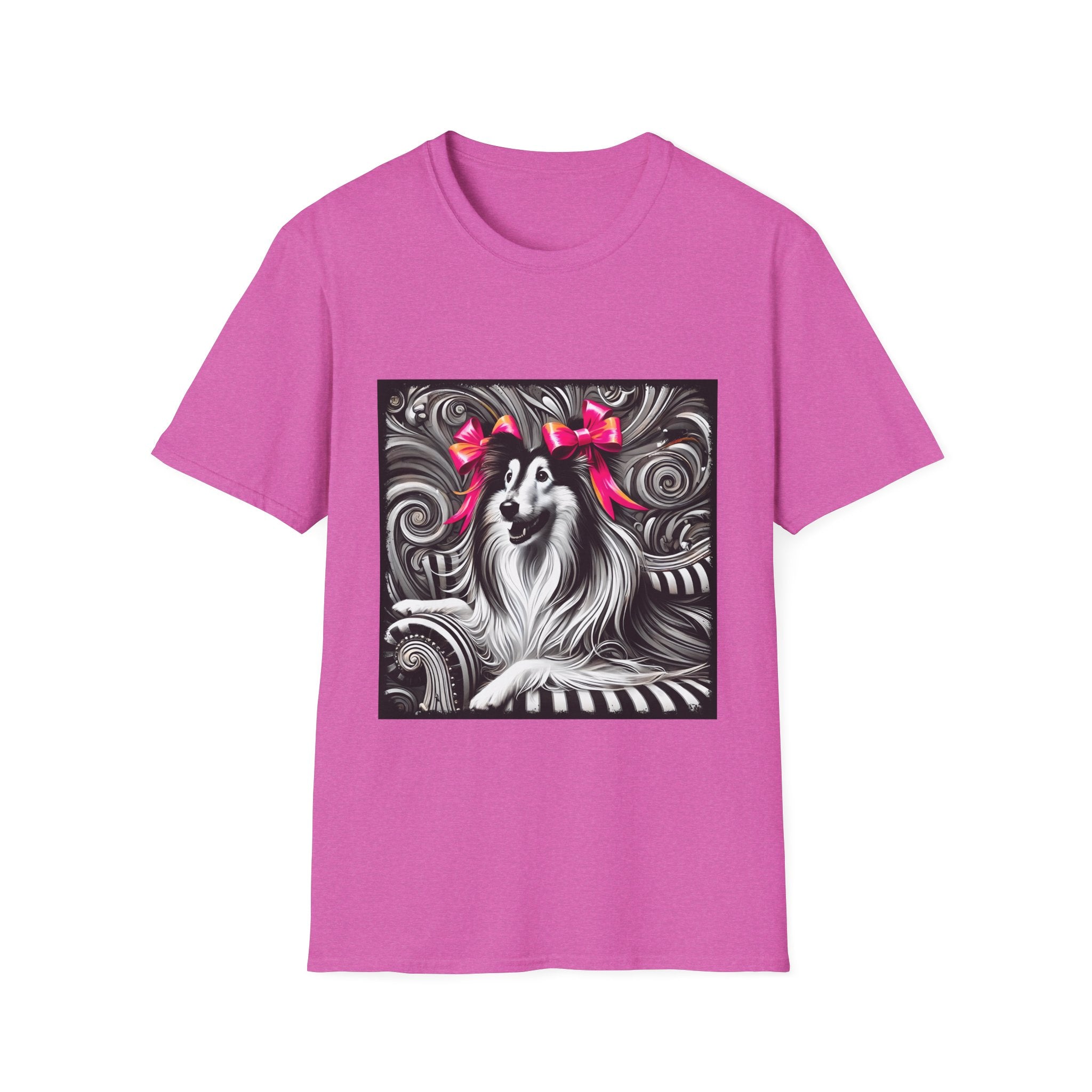 Collie B&W Pink Bow | Unisex Dog T-Shirt