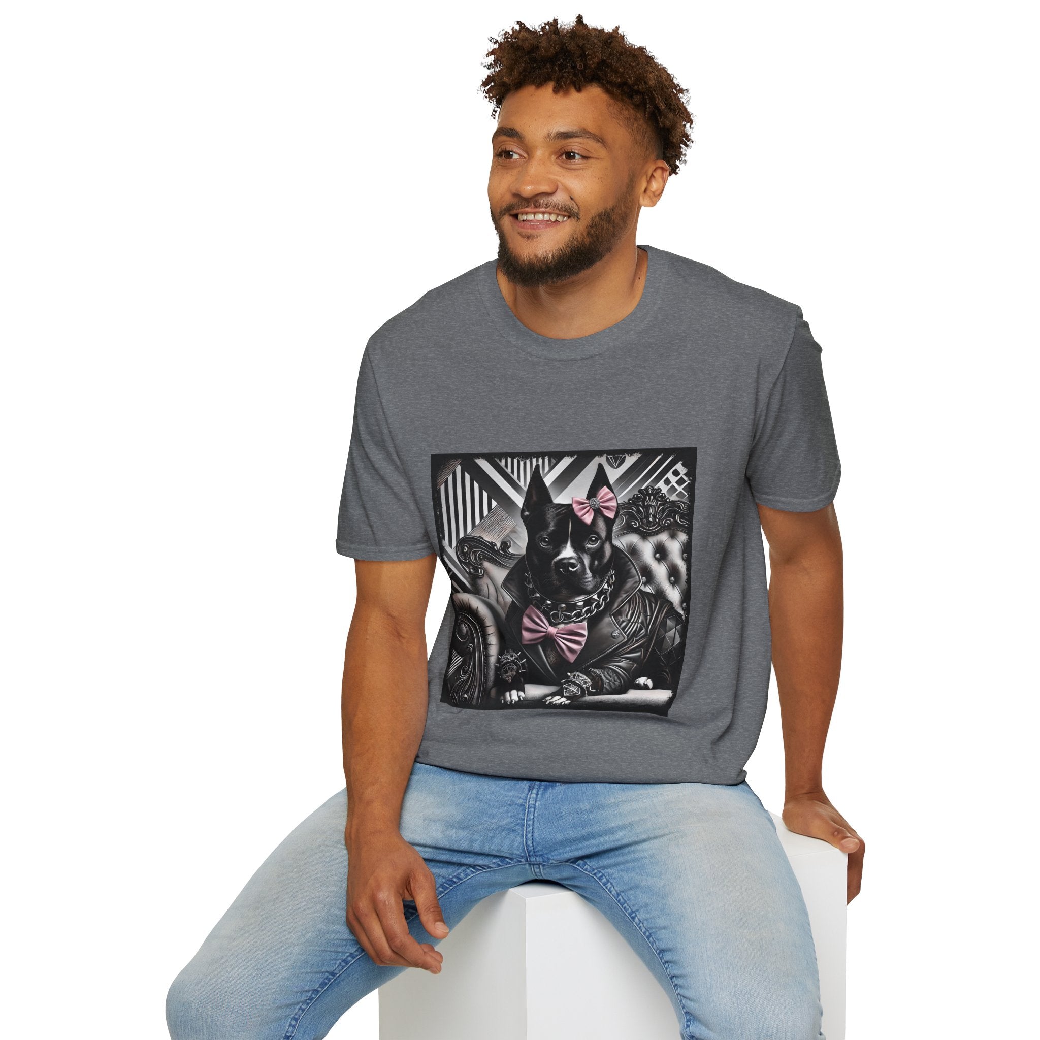 American Pit Bull Terrier B&W Pink Bow Rocker | Unisex Dog T-Shirt