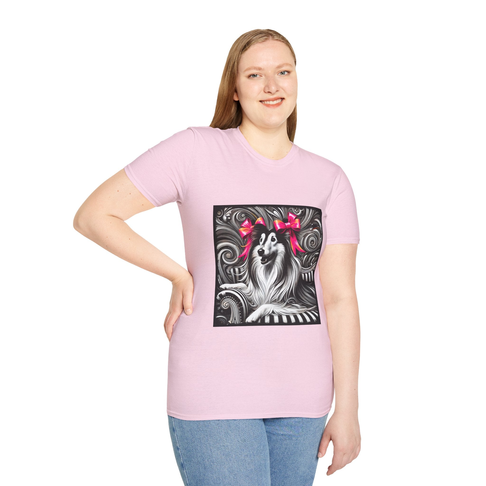Collie B&W Pink Bow | Unisex Dog T-Shirt