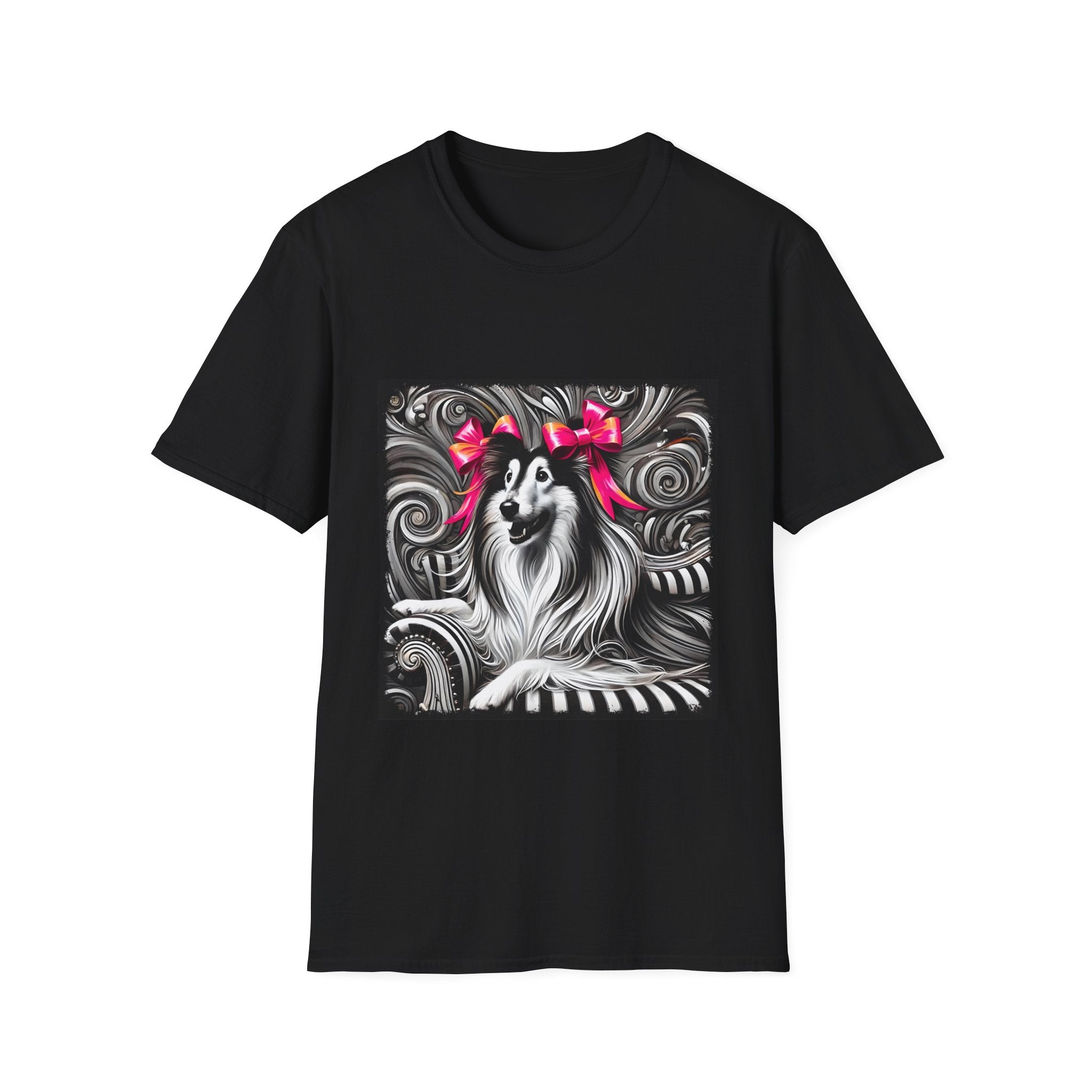 Collie B&W Pink Bow | Unisex Dog T-Shirt