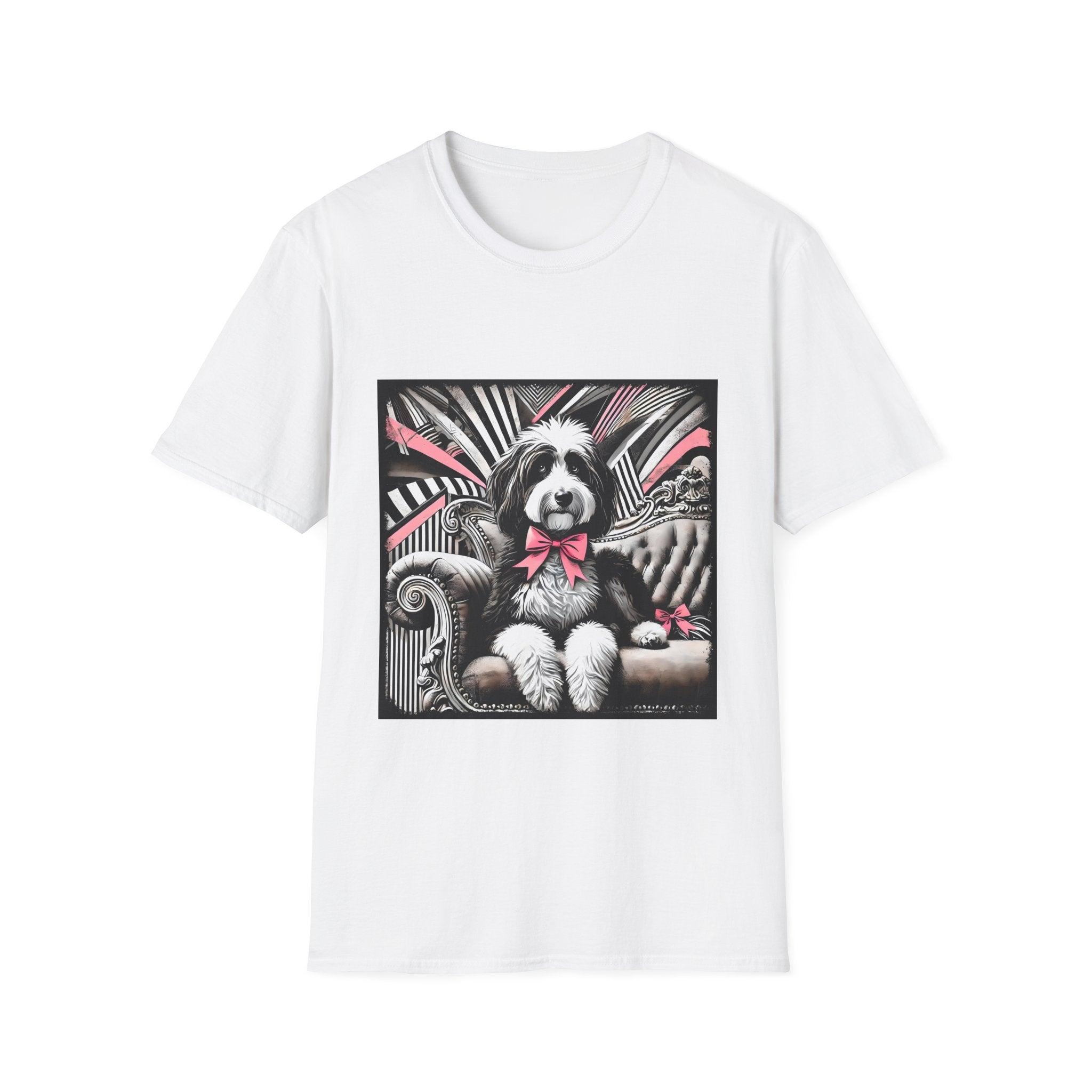 Bernedoodle B&W Pink Bow| Unisex Dog T-Shirt