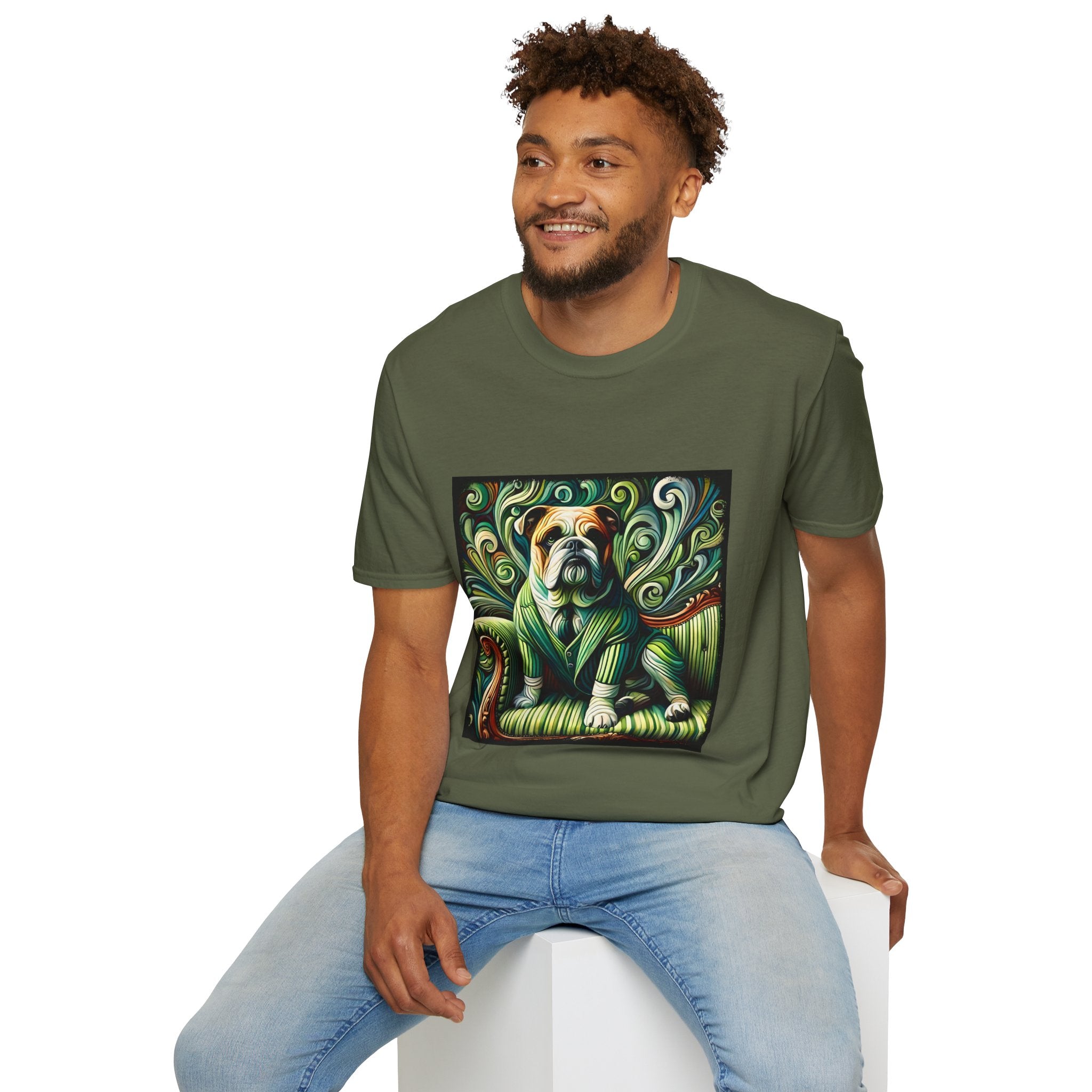 Bulldog Green Swirl | Unisex Dog T-Shirt