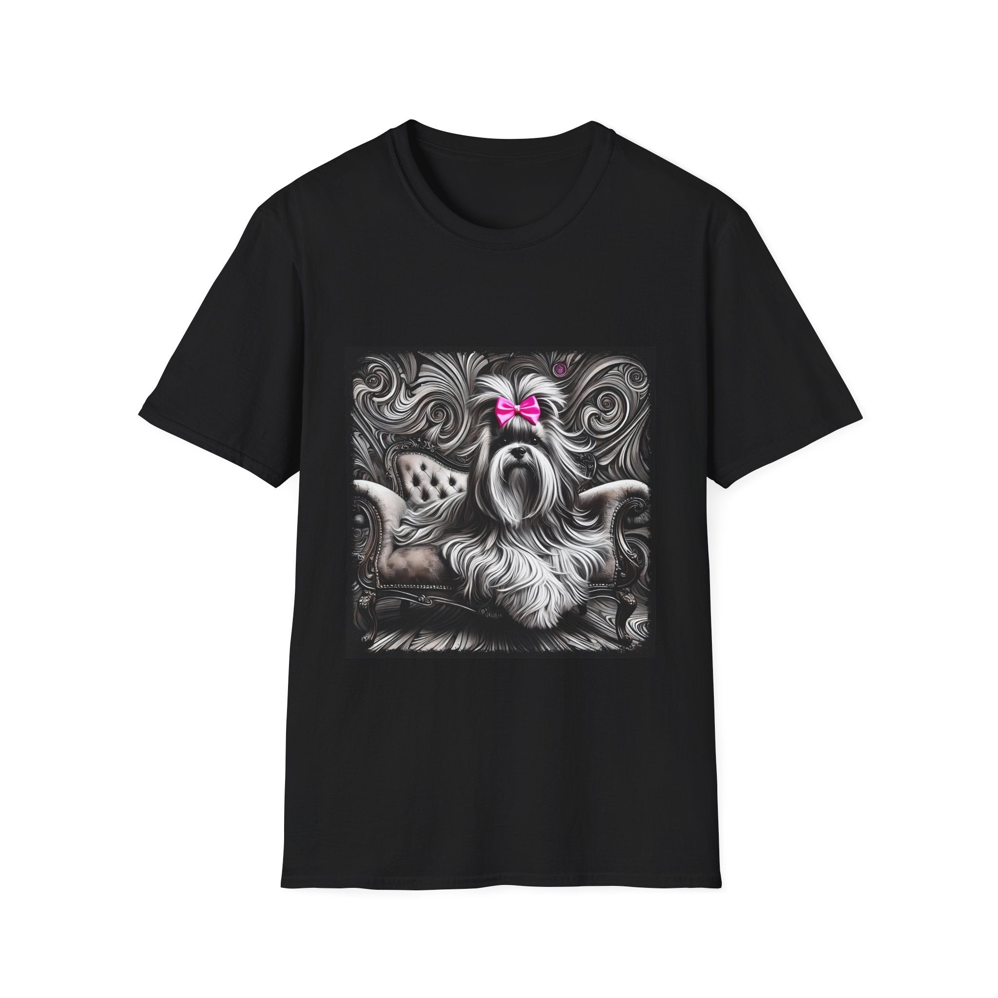 Lhasa Apso B&W Pink Bow | Unisex Dog T-Shirt