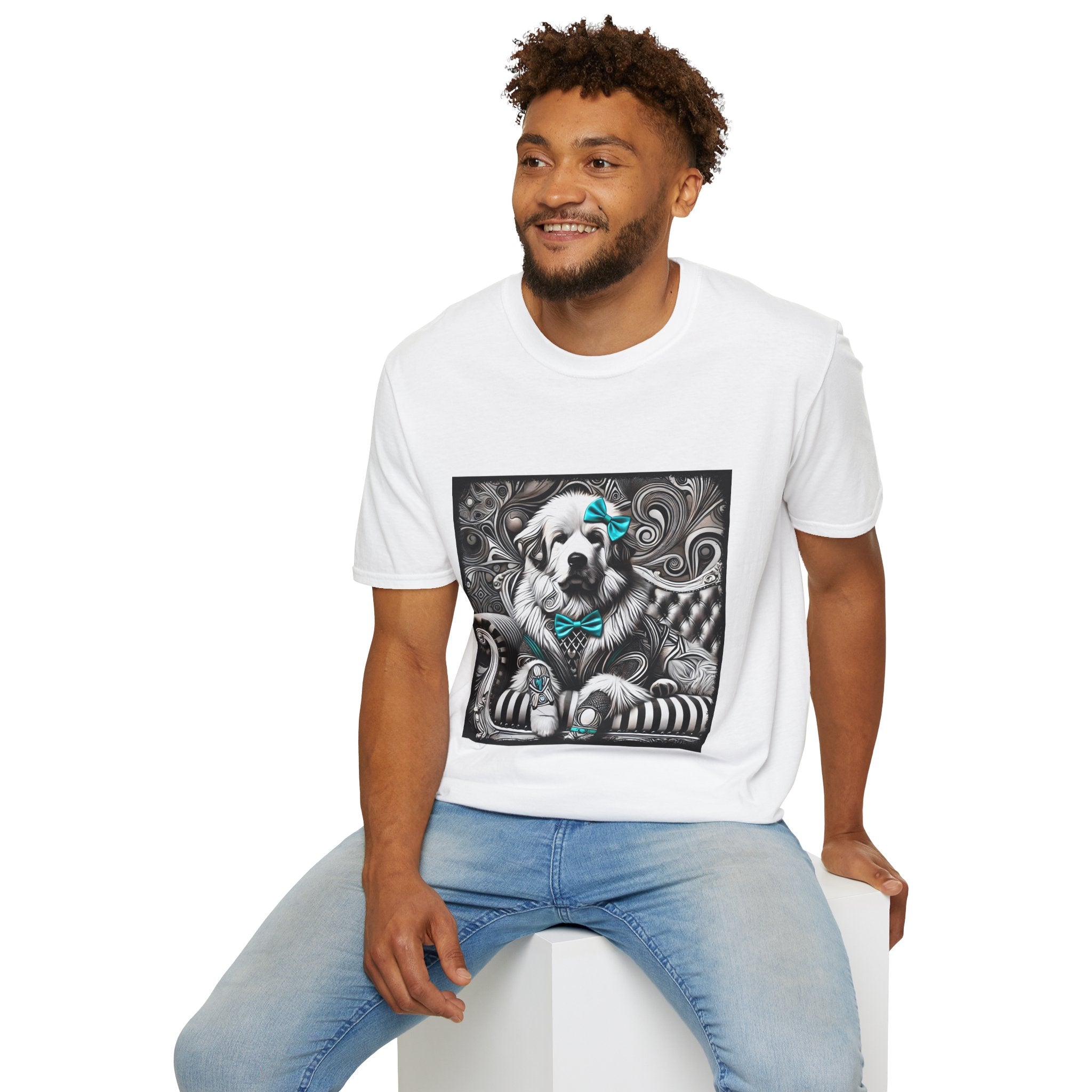 Great Pyrenees B&W Turquoise Bow | Unisex Dog T-Shirt