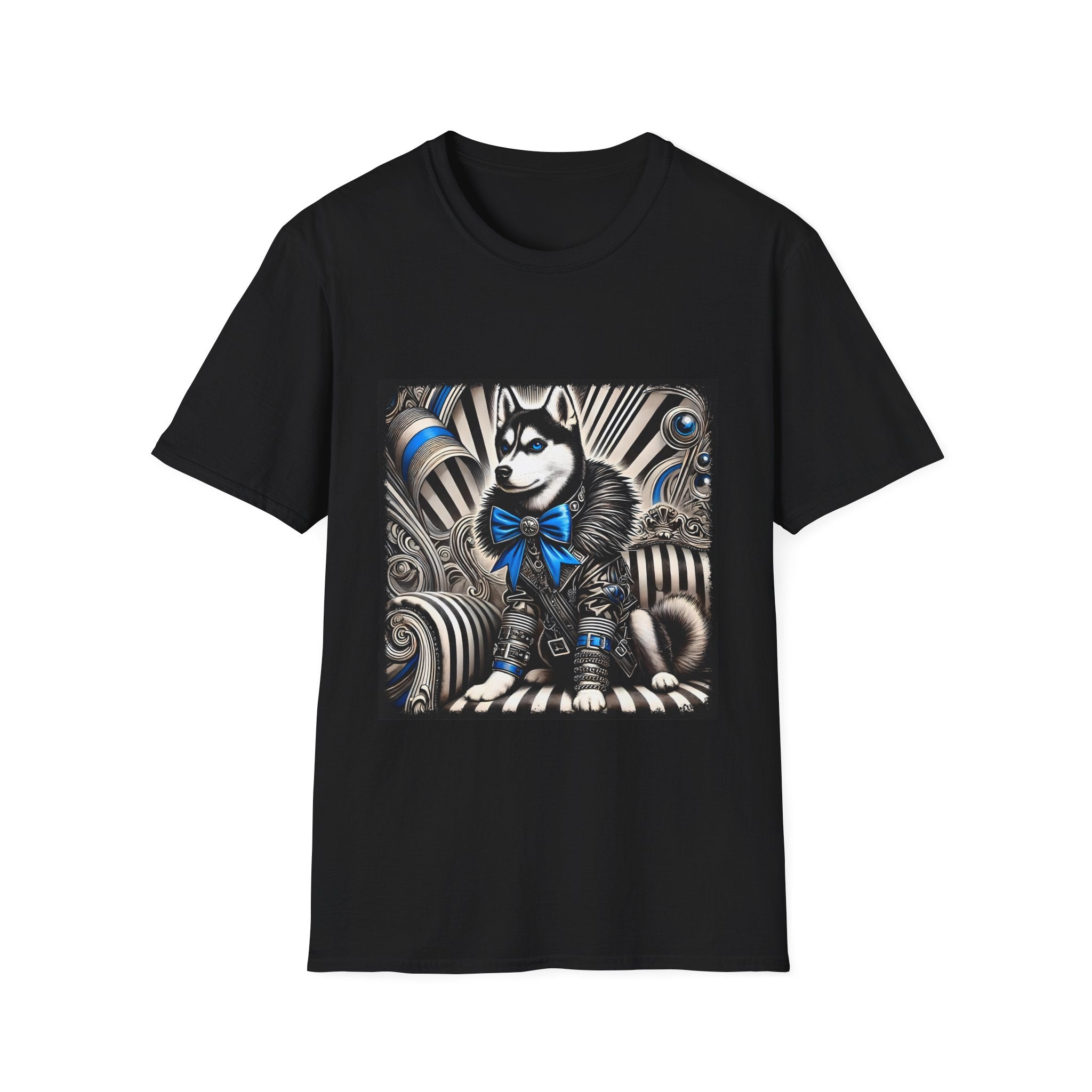 Siberian Husky B&W Blue Bow | Unisex Dog T-Shirt