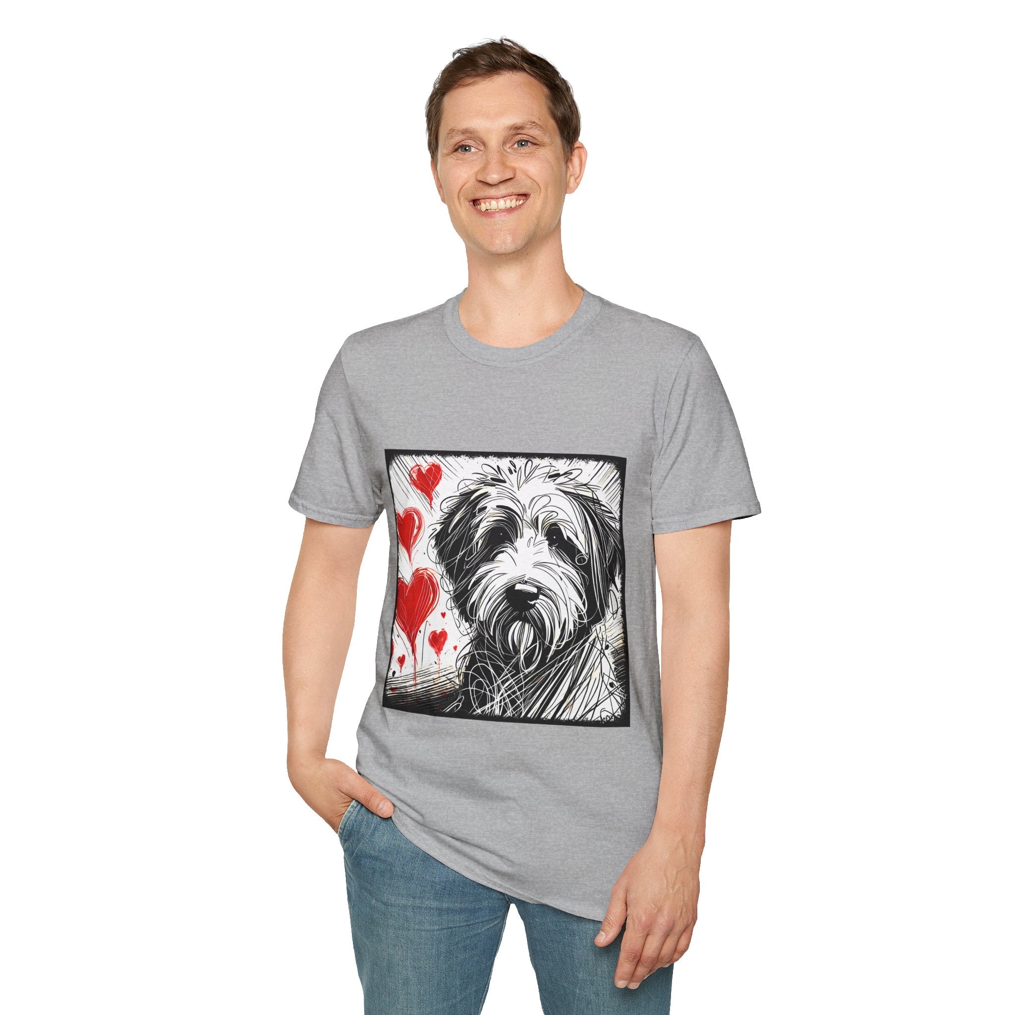 Sheepadoodle Bold Heart Sketch | Unisex Dog T-Shirt