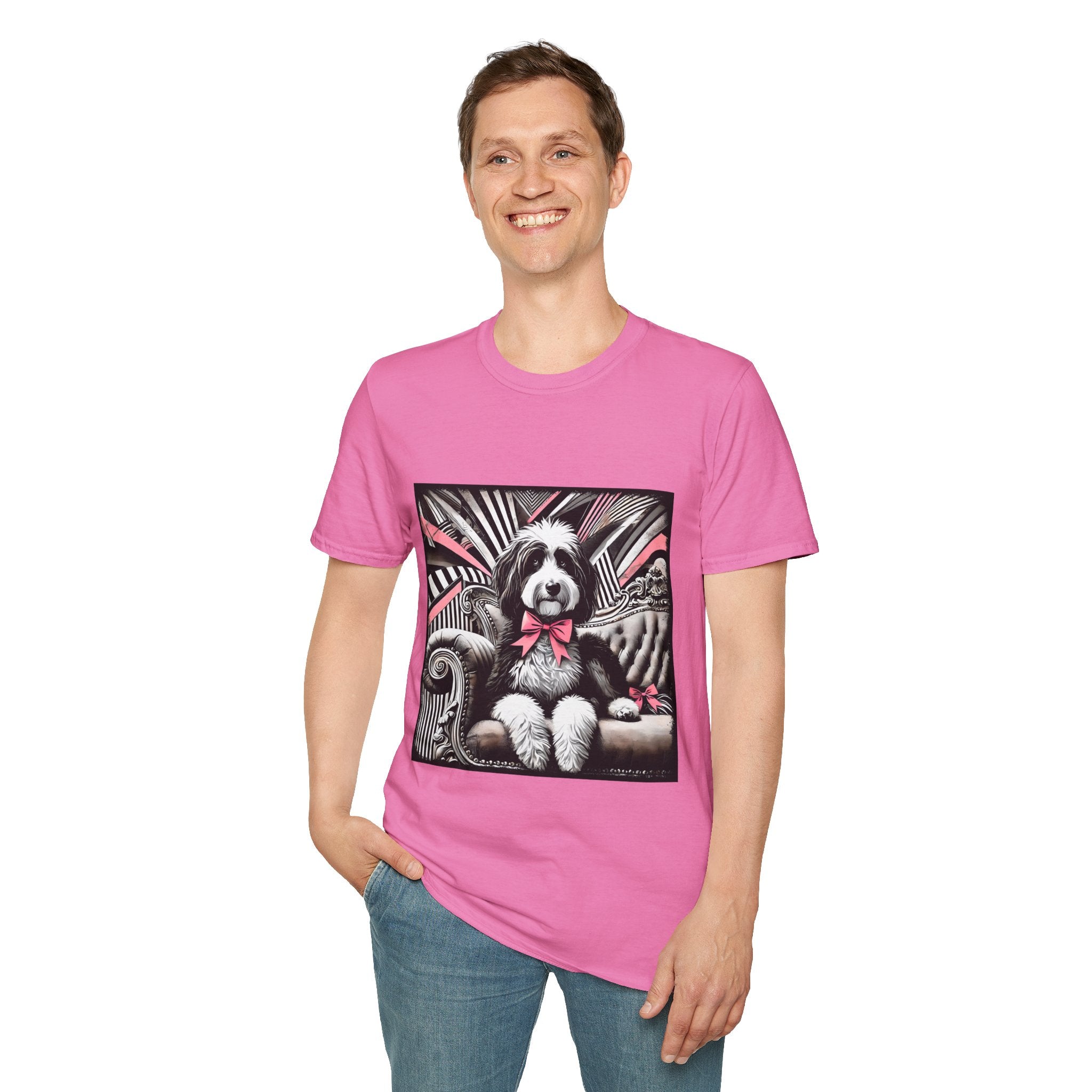 Bernedoodle B&W Pink Bow| Unisex Dog T-Shirt