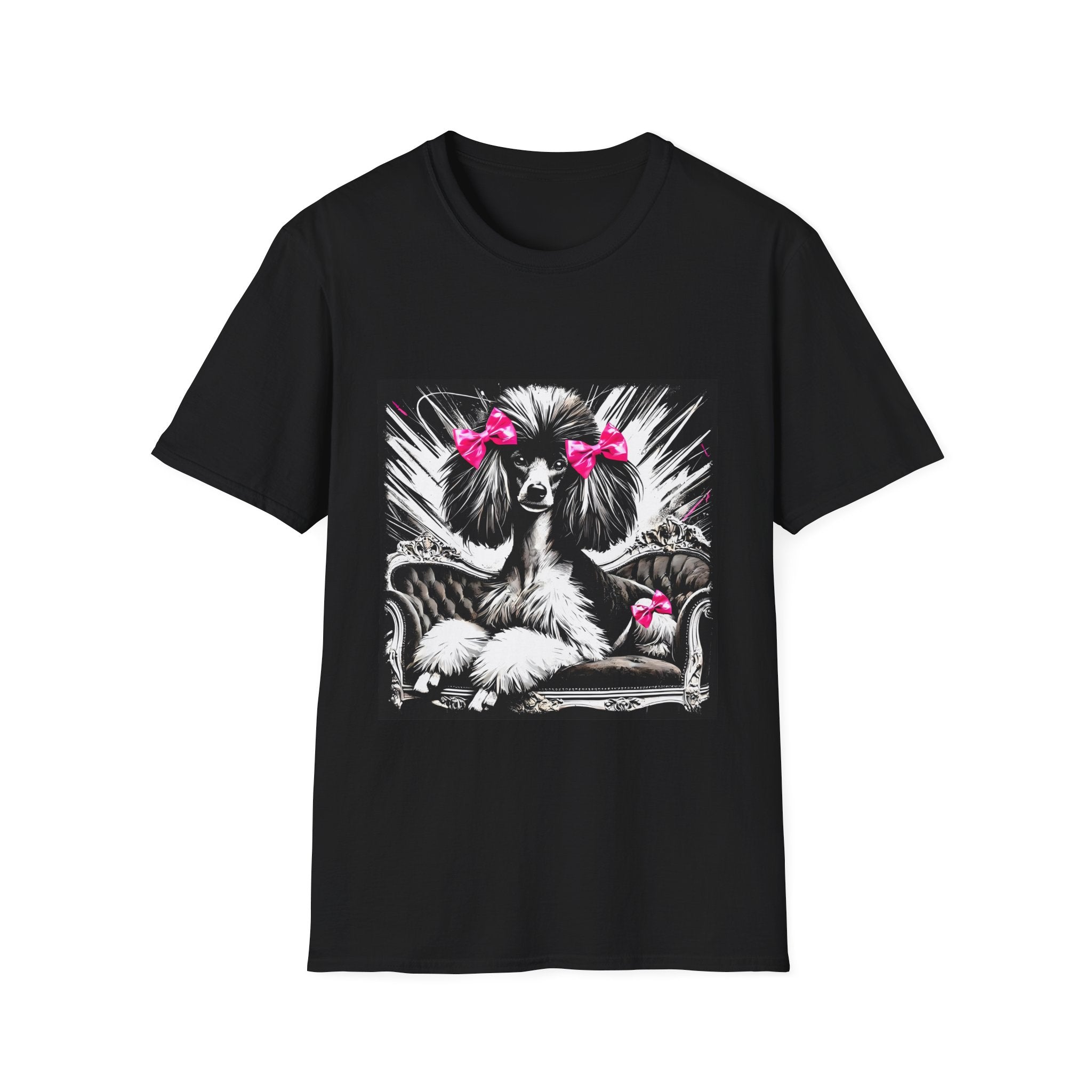 Poodle B&W Pink Bow Bold | Unisex Dog T-Shirt