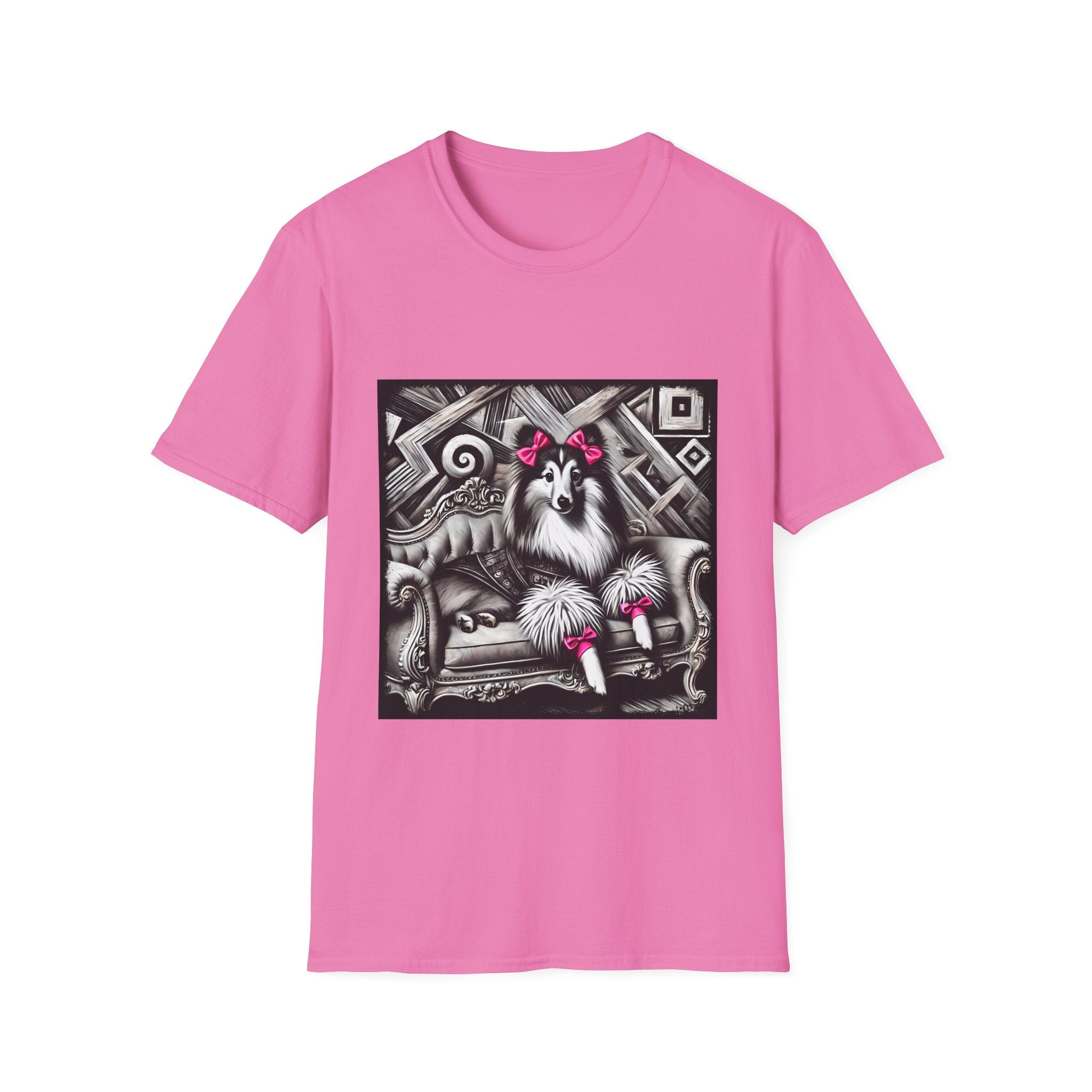 Shetland Sheepdog B&W Pink Bows | Unisex Dog T-Shirt