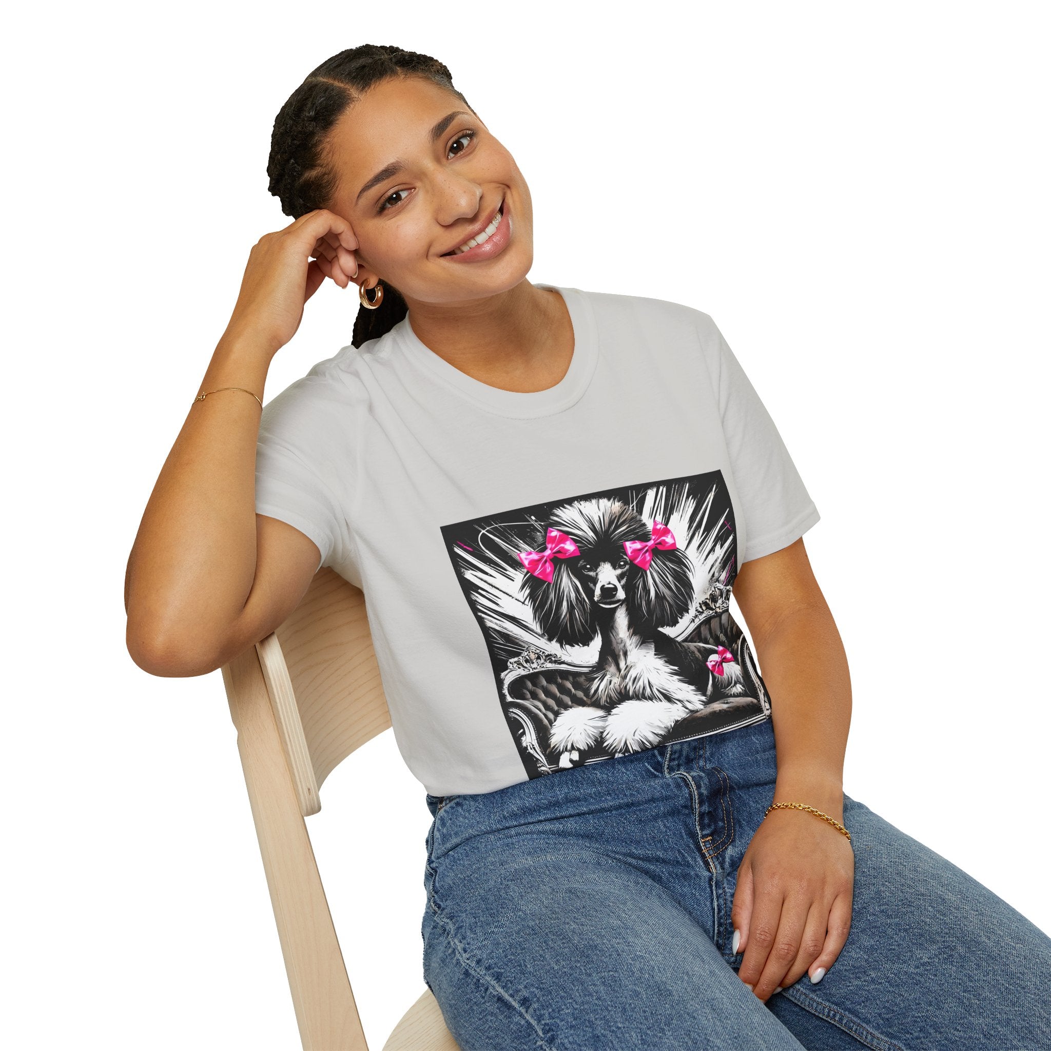 Poodle B&W Pink Bow Bold | Unisex Dog T-Shirt