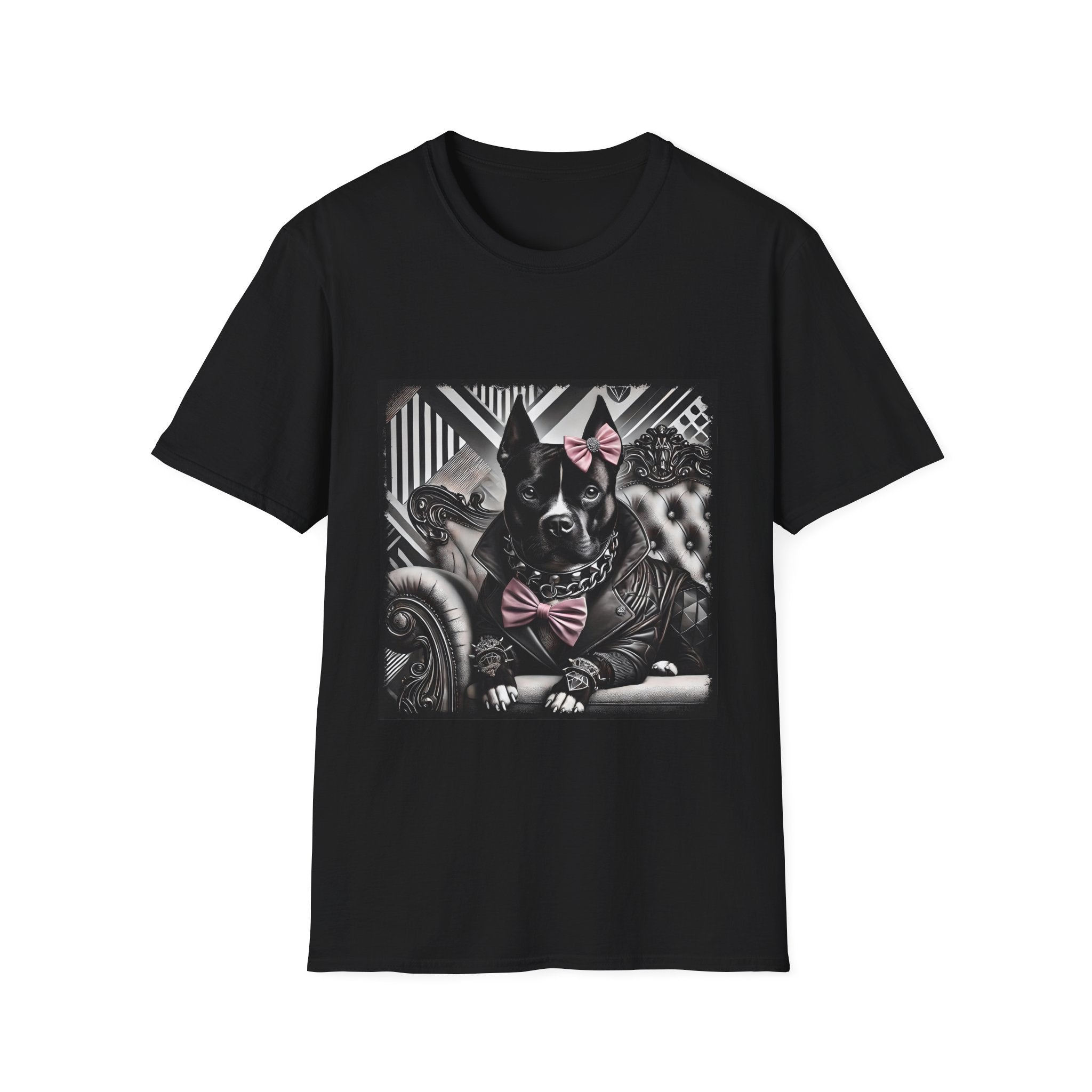 American Pit Bull Terrier B&W Pink Bow Rocker | Unisex Dog T-Shirt