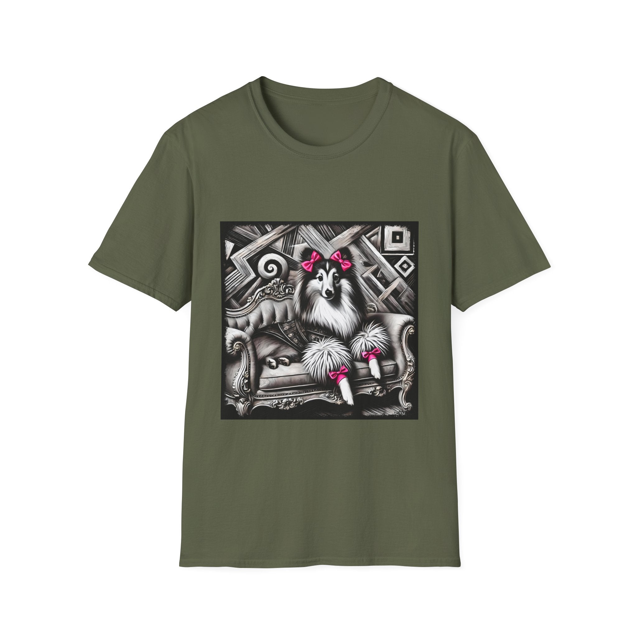 Shetland Sheepdog B&W Pink Bows | Unisex Dog T-Shirt