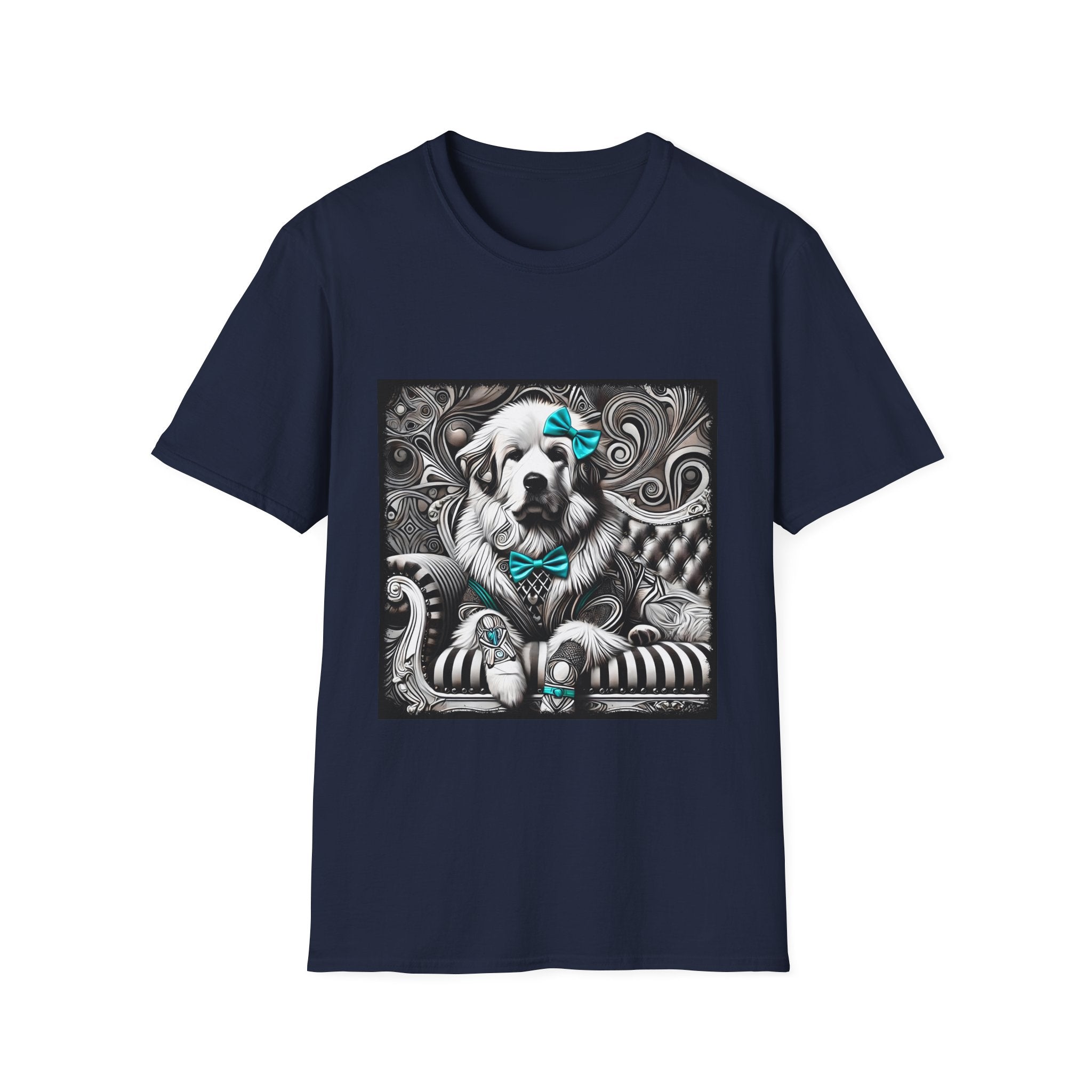 Great Pyrenees B&W Turquoise Bow | Unisex Dog T-Shirt