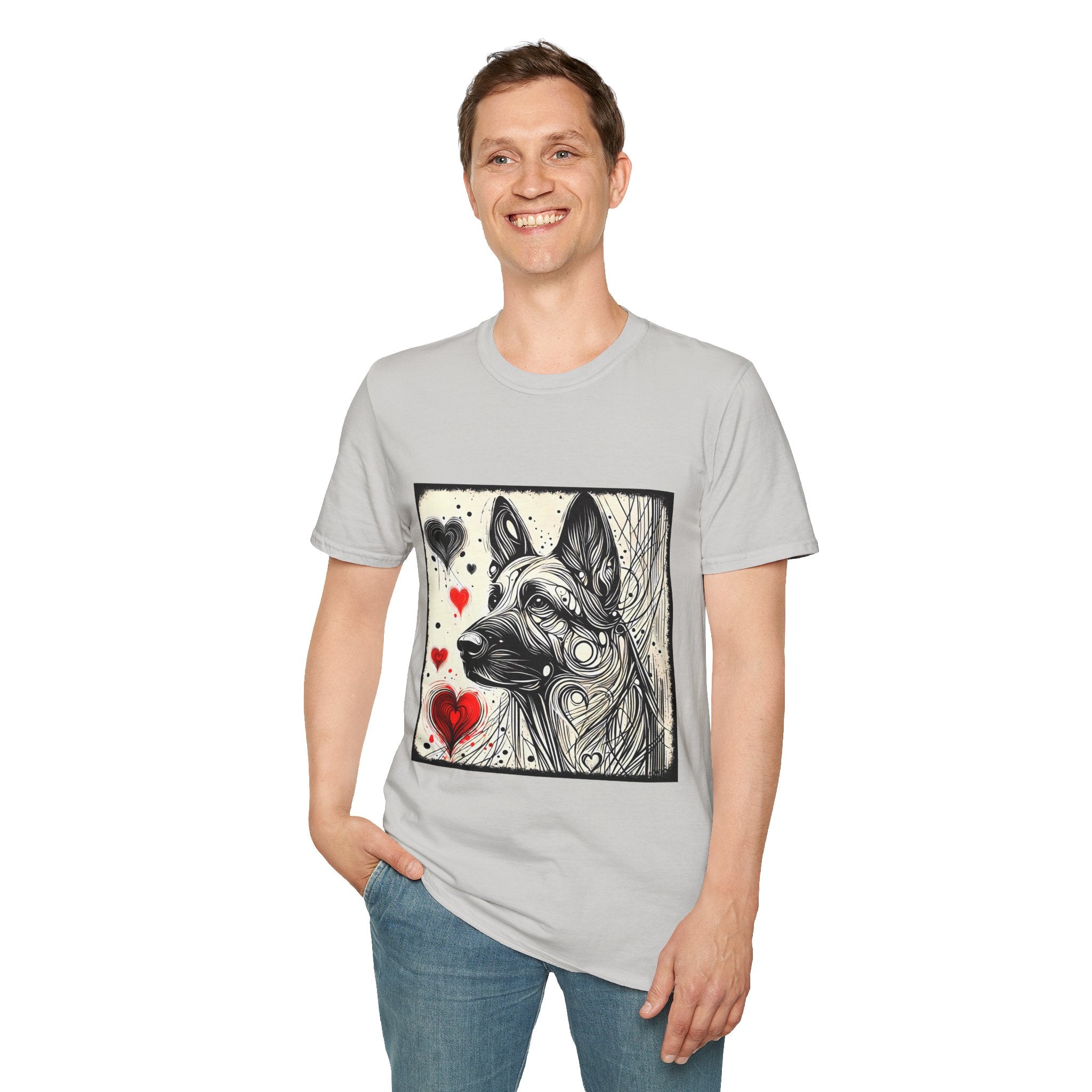 German Shepherd Bold Heart Sketch | Unisex Dog T-Shirt