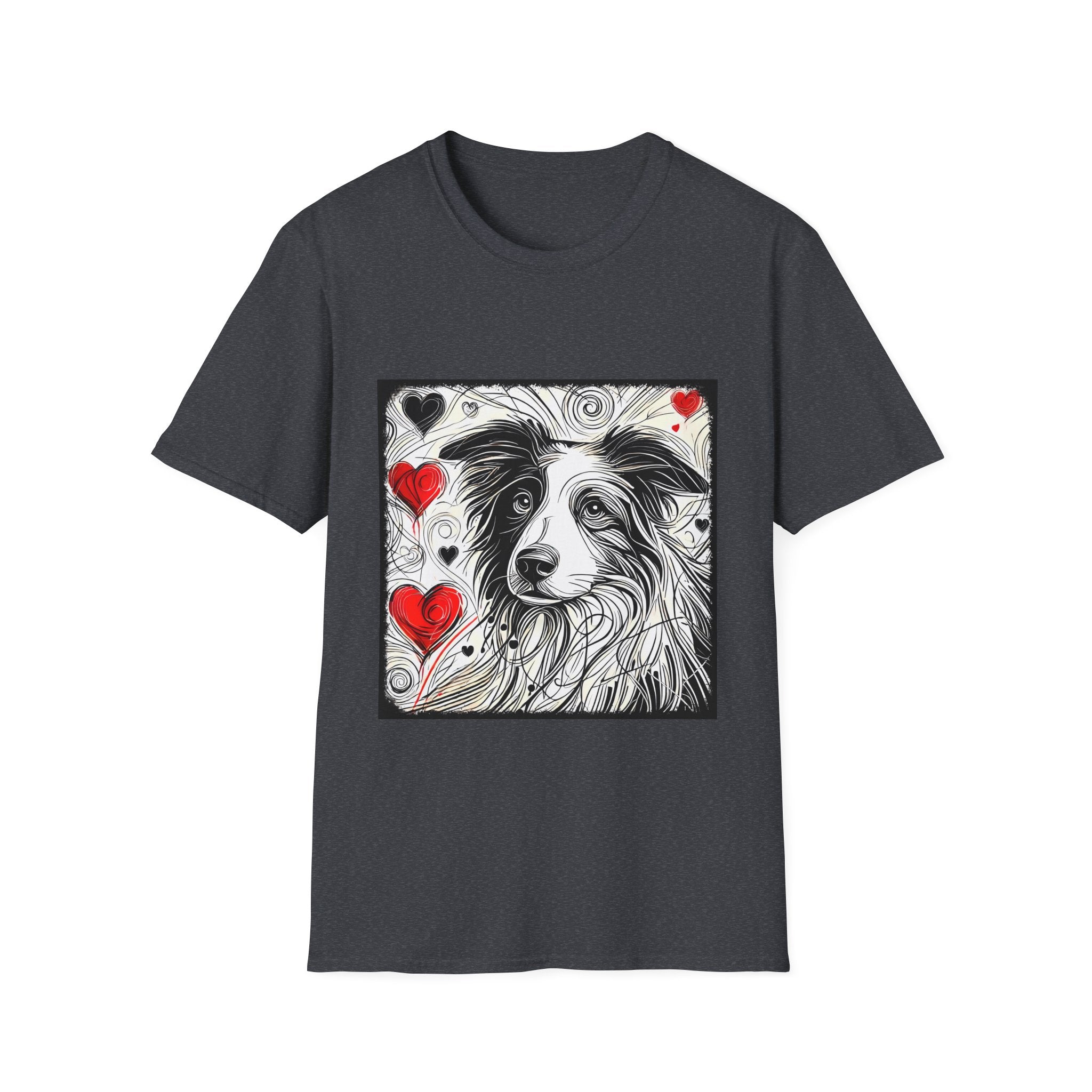 Border Collie Bold Heart Sketch | Unisex Dog T-Shirt