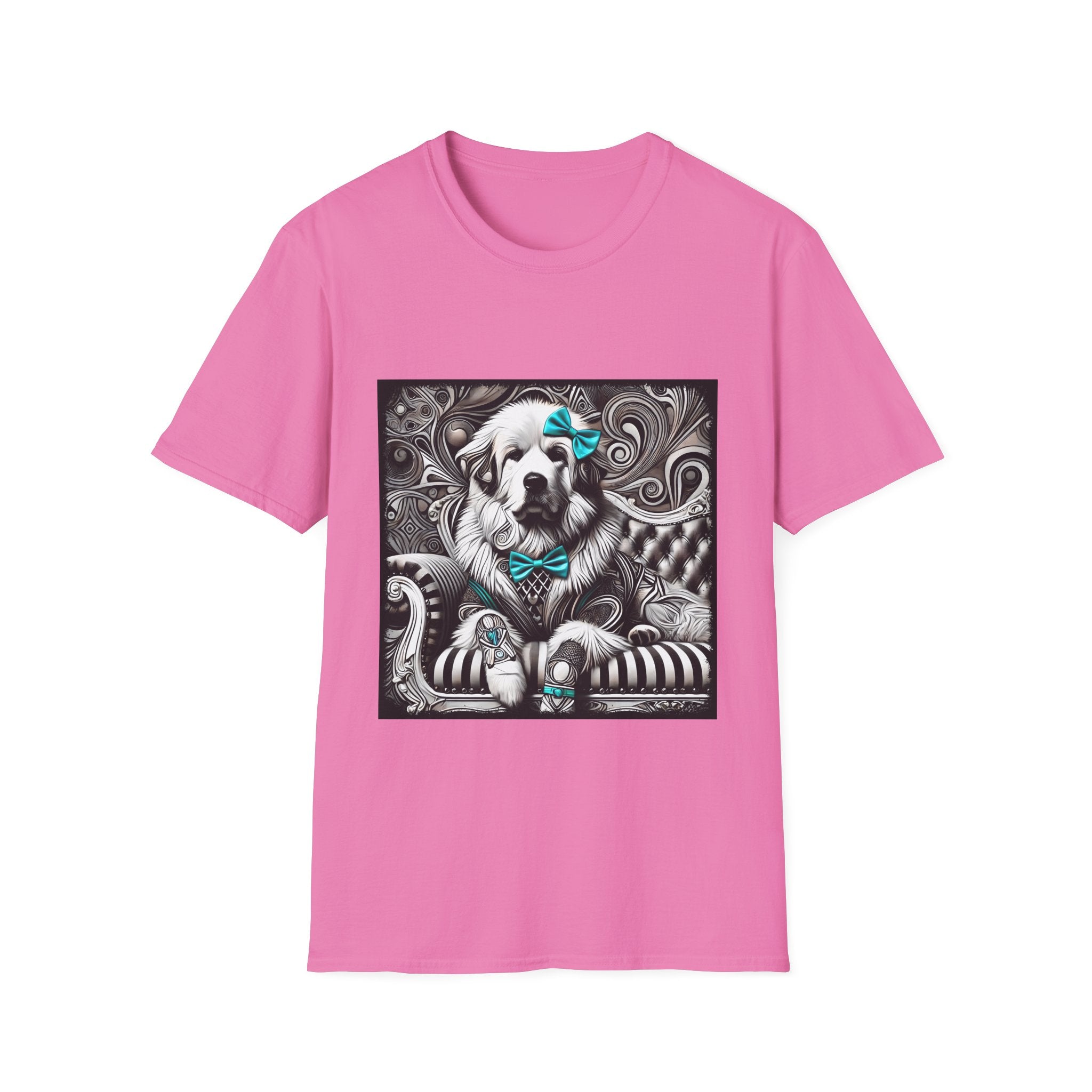 Great Pyrenees B&W Turquoise Bow | Unisex Dog T-Shirt