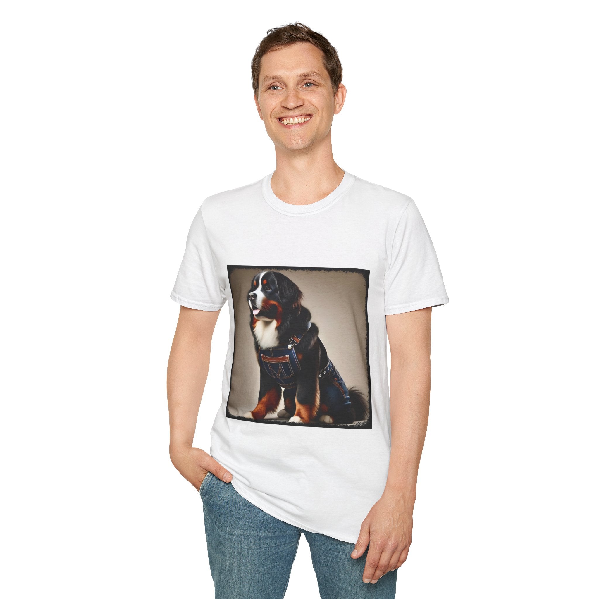 Bernese Mountain Dog Denim Darling | Unisex Dog T-Shirt