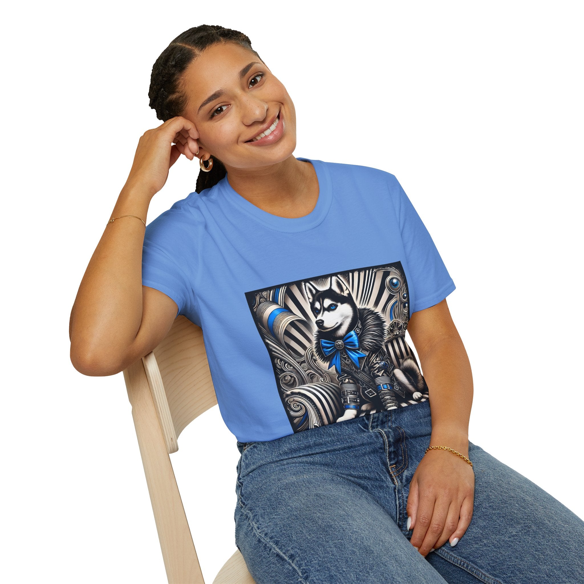 Siberian Husky B&W Blue Bow | Unisex Dog T-Shirt